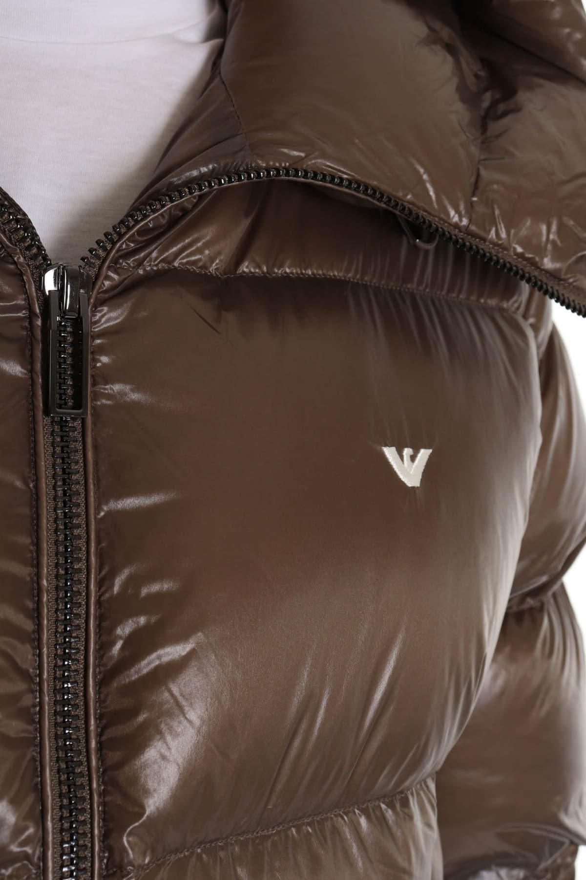 EMPORIO ARMANI ΜΠΟΥΦΑΝ PUFFER HOODIE LOGO ΓΚΡΙ-ΛΑΔΙ