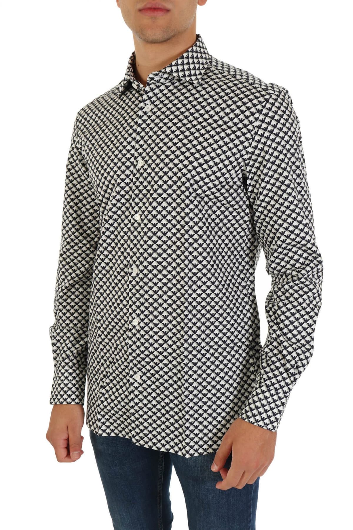 EMPORIO ARMANI ΠΟΥΚΑΜΙΣΟ ALL OVER PRINT LOGO ΛΕΥΚΟ-ΜΑΥΡΟ-ΓΚΡΙ