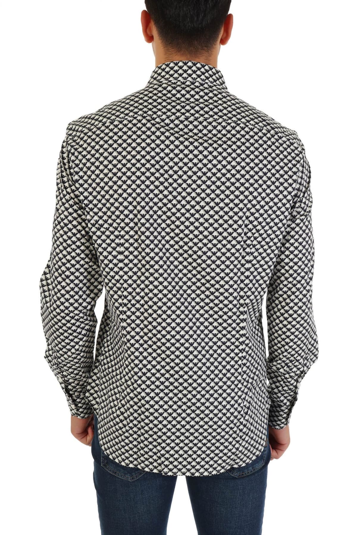 EMPORIO ARMANI ΠΟΥΚΑΜΙΣΟ ALL OVER PRINT LOGO ΛΕΥΚΟ-ΜΑΥΡΟ-ΓΚΡΙ