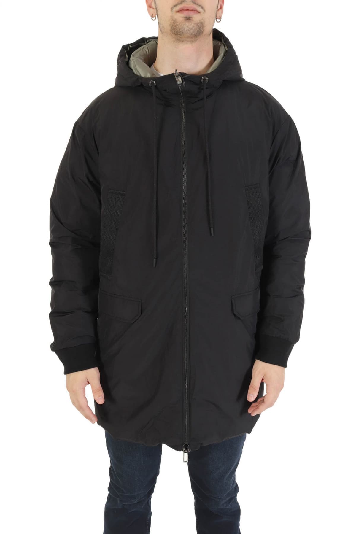 EMPORIO ARMANI ΜΠΟΥΦΑΝ REVERSIBLE ΚΟΥΚΟΥΛΑ LOGO ΜΑΥΡΟ-ΧΑΚΙ