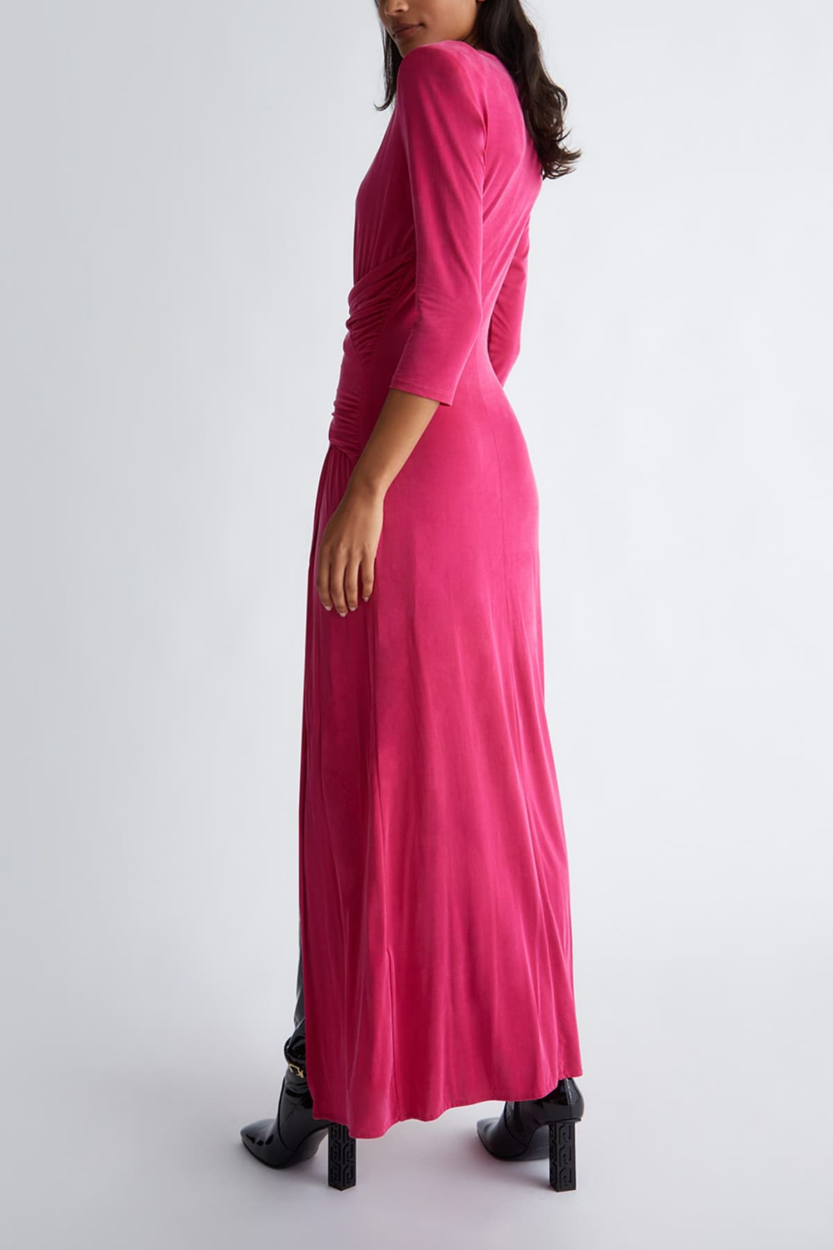 LIU -JO ΦΟΡΕΜΑ MAXI ΤΡΟΥΑΚΑΡ ΜΑΝΙΚΙ V-NECK ΑΝΟΙΓΜΑ ΠΛΑΙ ΣΚΟΥΡΟ ΡΟΖ