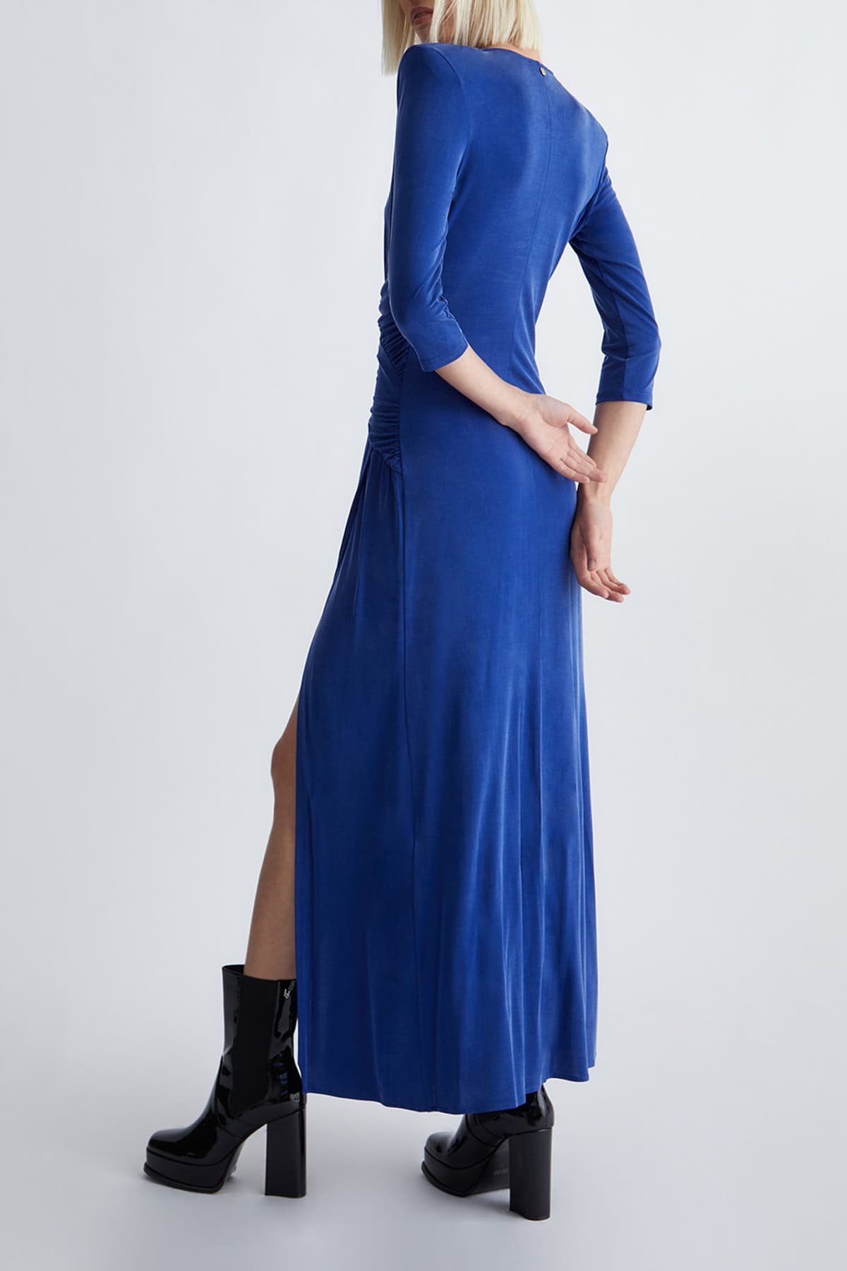 LIU -JO ΦΟΡΕΜΑ MAXI ΤΡΟΥΑΚΑΡ ΜΑΝΙΚΙ V-NECK ΑΝΟΙΓΜΑ ΠΛΑΙ ΜΠΛΕ ΗΛΕΚΤΡΙΚ