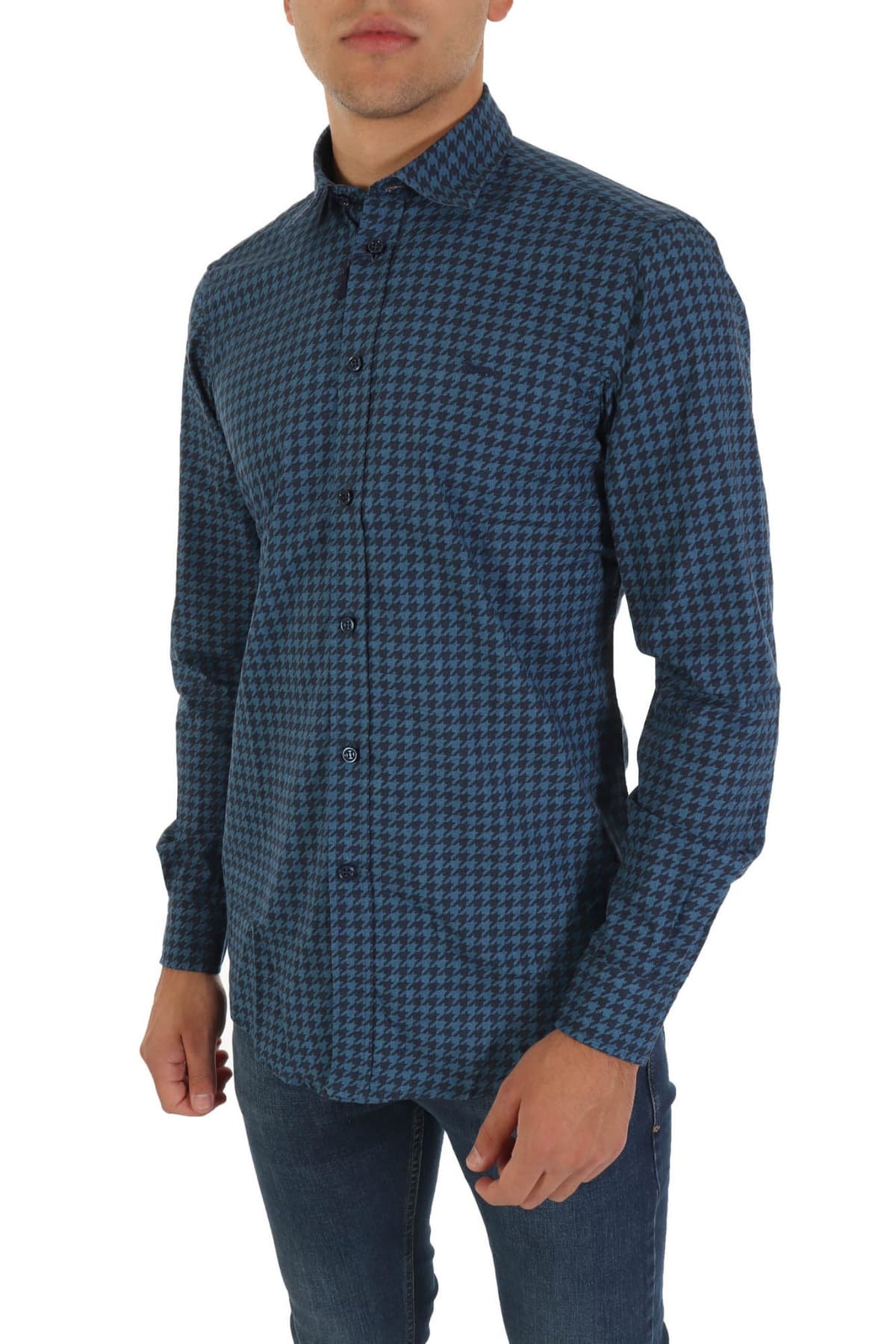 HARMONT & BLAINE ΠΟΥΚΑΜΙΣΟ ΜΙΚΡΟΣΧΕΔΙΟ NARROW FIT ΜΠΛΕ-ΠΕΤΡΟΛ