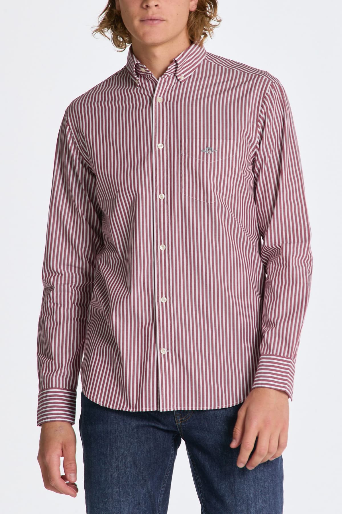 GANT ΠΟΥΚΑΜΙΣΟ REG CLASSIC POPPLIN STRIPE SHIRT ΡΙΓΕ ΜΠΟΡΝΤΩ