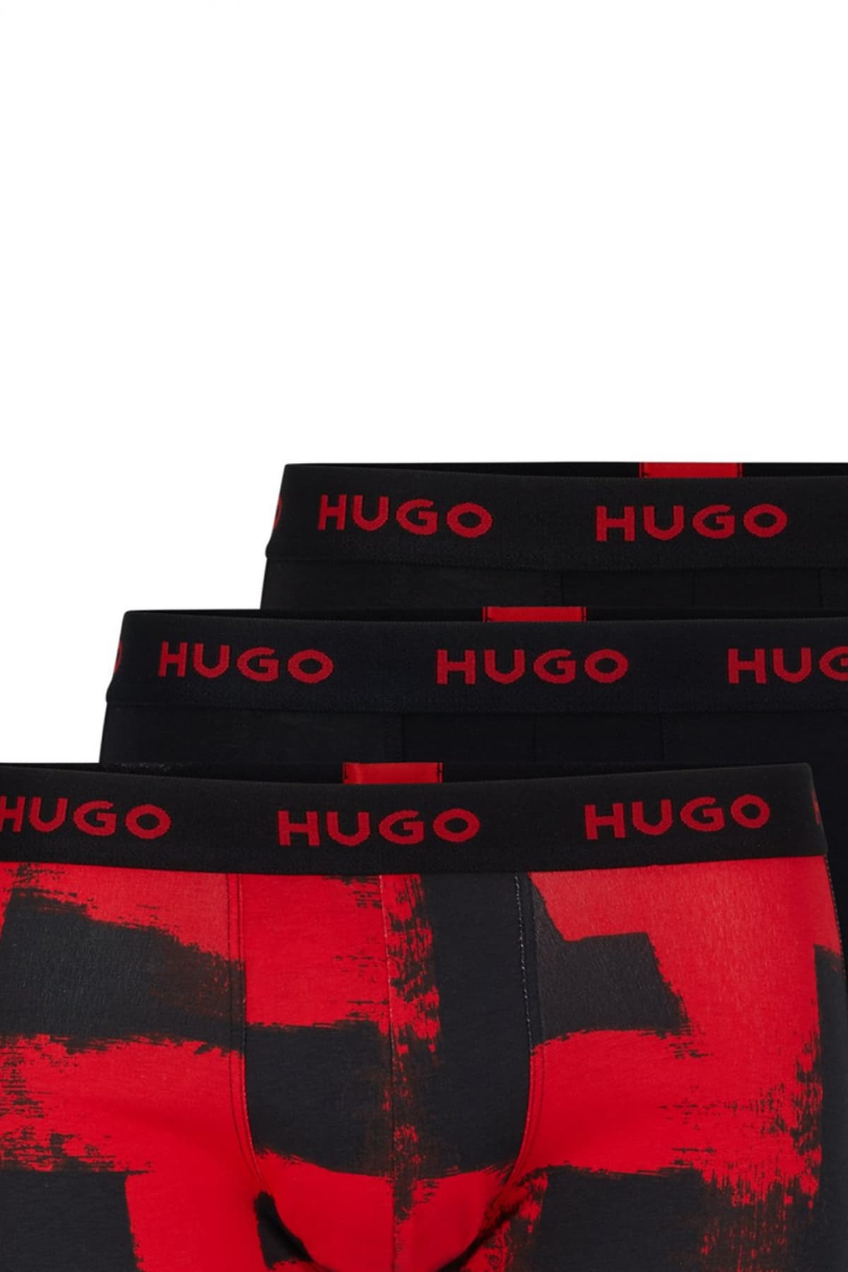 HUGO ΕΣΩΡΟΥΧΟ TRIPLET PACK TRUNKS DESIGN COTTON STRETCH ΚΟΚΚΙΝΟ-ΜΑΥΡΟ