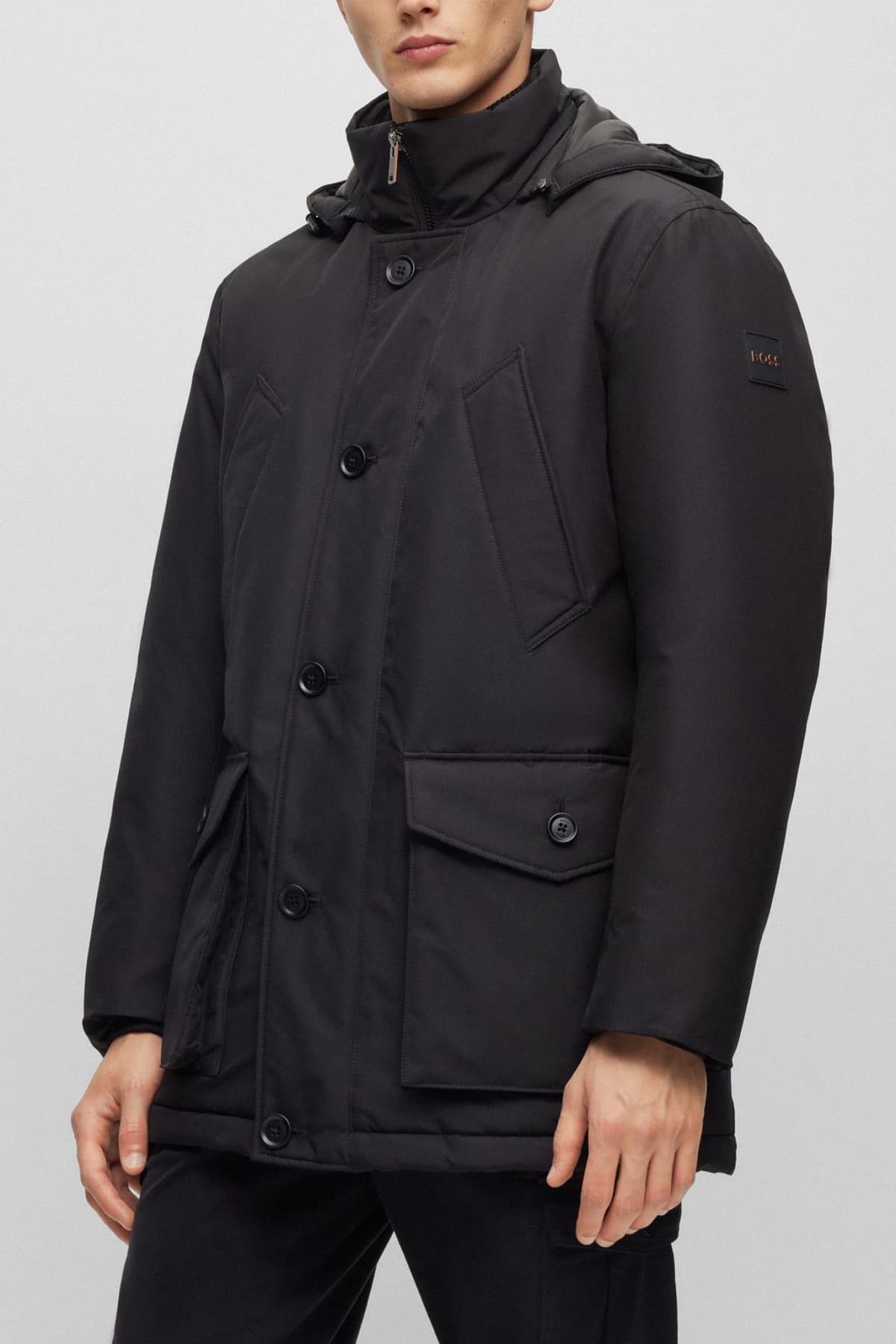 BOSS CASUAL ΜΠΟΥΦΑΝ JACKET ΑΠΟΣΠΩΜΕΝΗ ΚΟΥΚΟΥΛΑ OSIASS ΜΑΥΡΟ