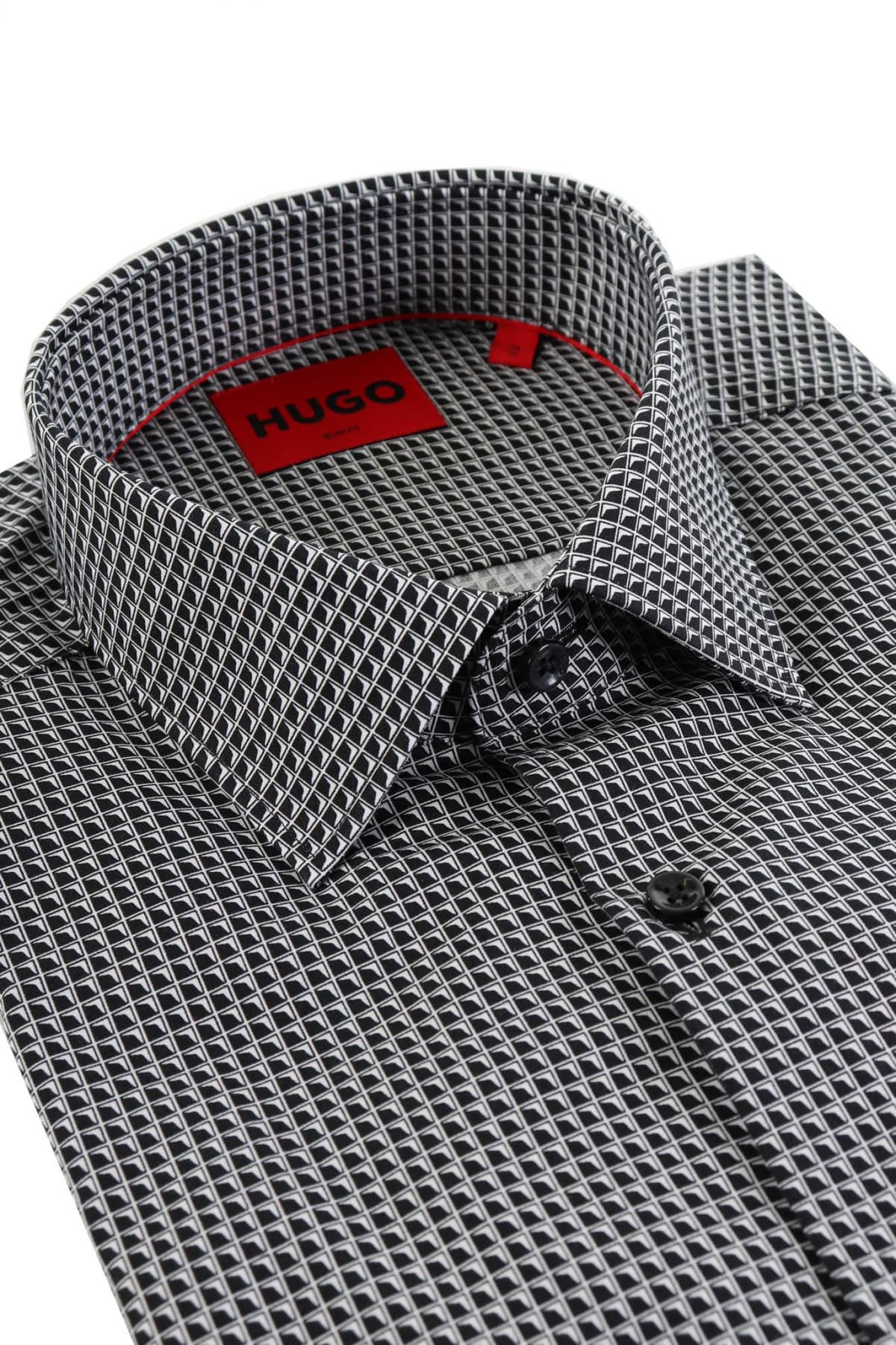 HUGO ΠΟΥΚΑΜΙΣΟ ΜΙΚΡΟΣΧΕΔΙΟ SLIM FIT KENNO ΜΑΥΡΟ-ΛΕΥΚΟ