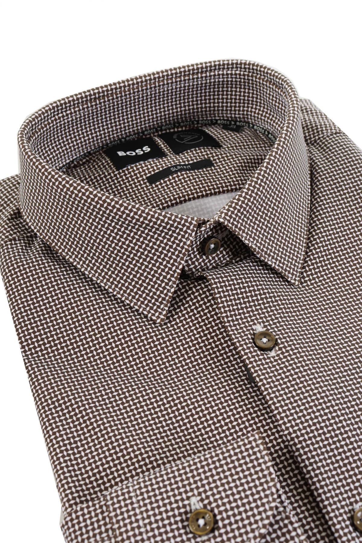 BOSS ΠΟΥΚΑΜΙΣΟ SLIM FIT ΜΙΚΡΟΣΧΕΔΙΟ P-HANK-S-KENT-C1-222 ΚΑΦΕ