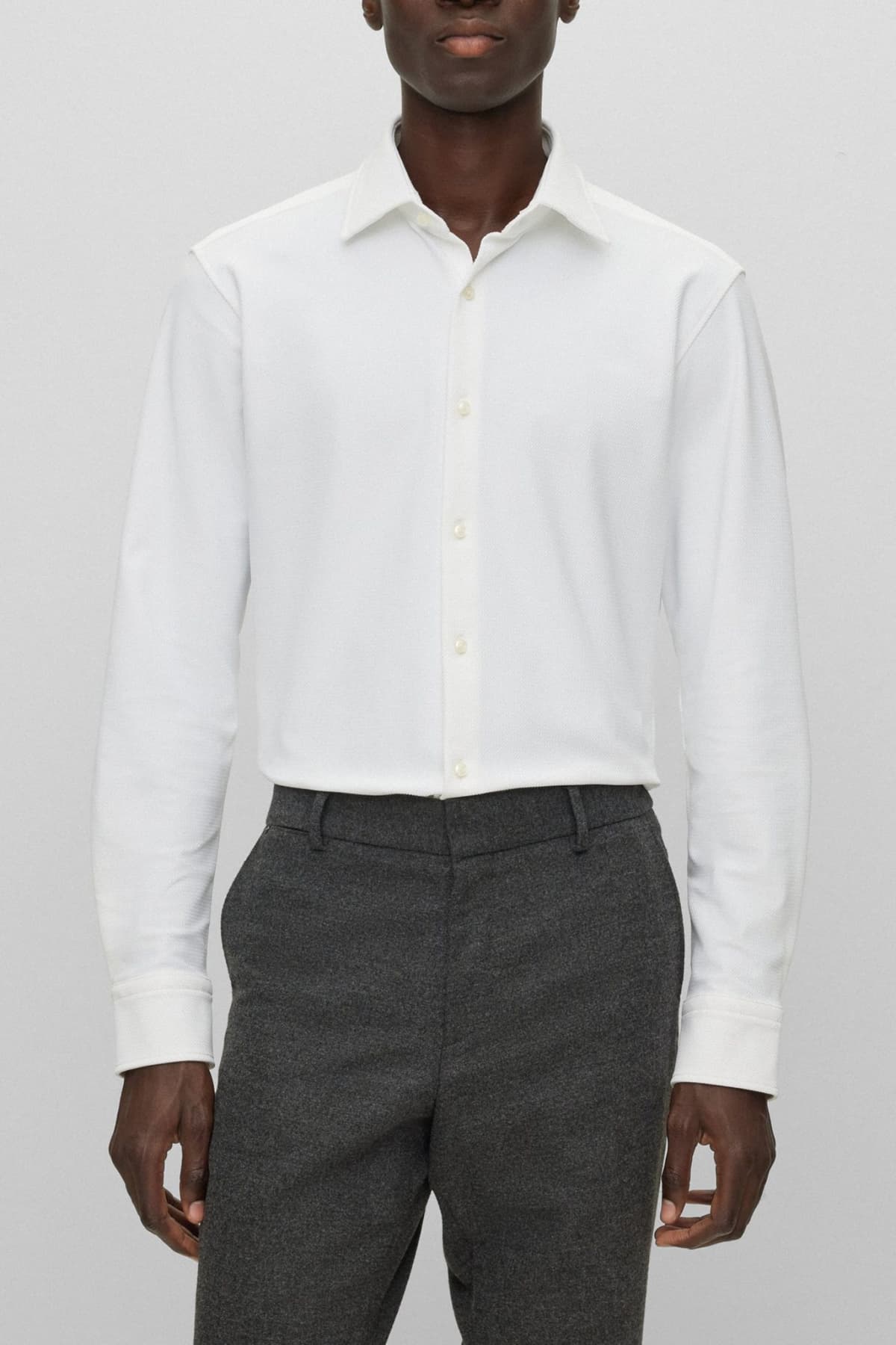 BOSS ΠΟΥΚΑΜΙΣΟ REGULAR FIT ΜΙΚΡΟΣΧΕΔΙΟ P-JOE-KENT-C1-222 ΛΕΥΚΟ