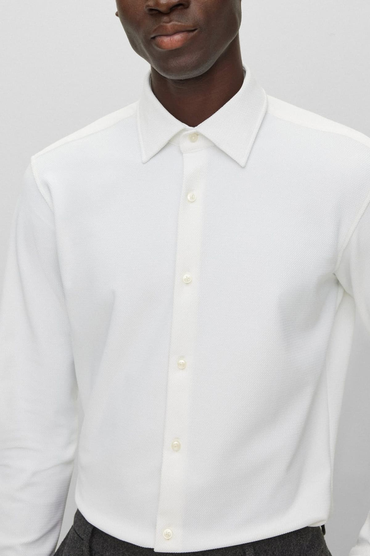 BOSS ΠΟΥΚΑΜΙΣΟ REGULAR FIT ΜΙΚΡΟΣΧΕΔΙΟ P-JOE-KENT-C1-222 ΛΕΥΚΟ