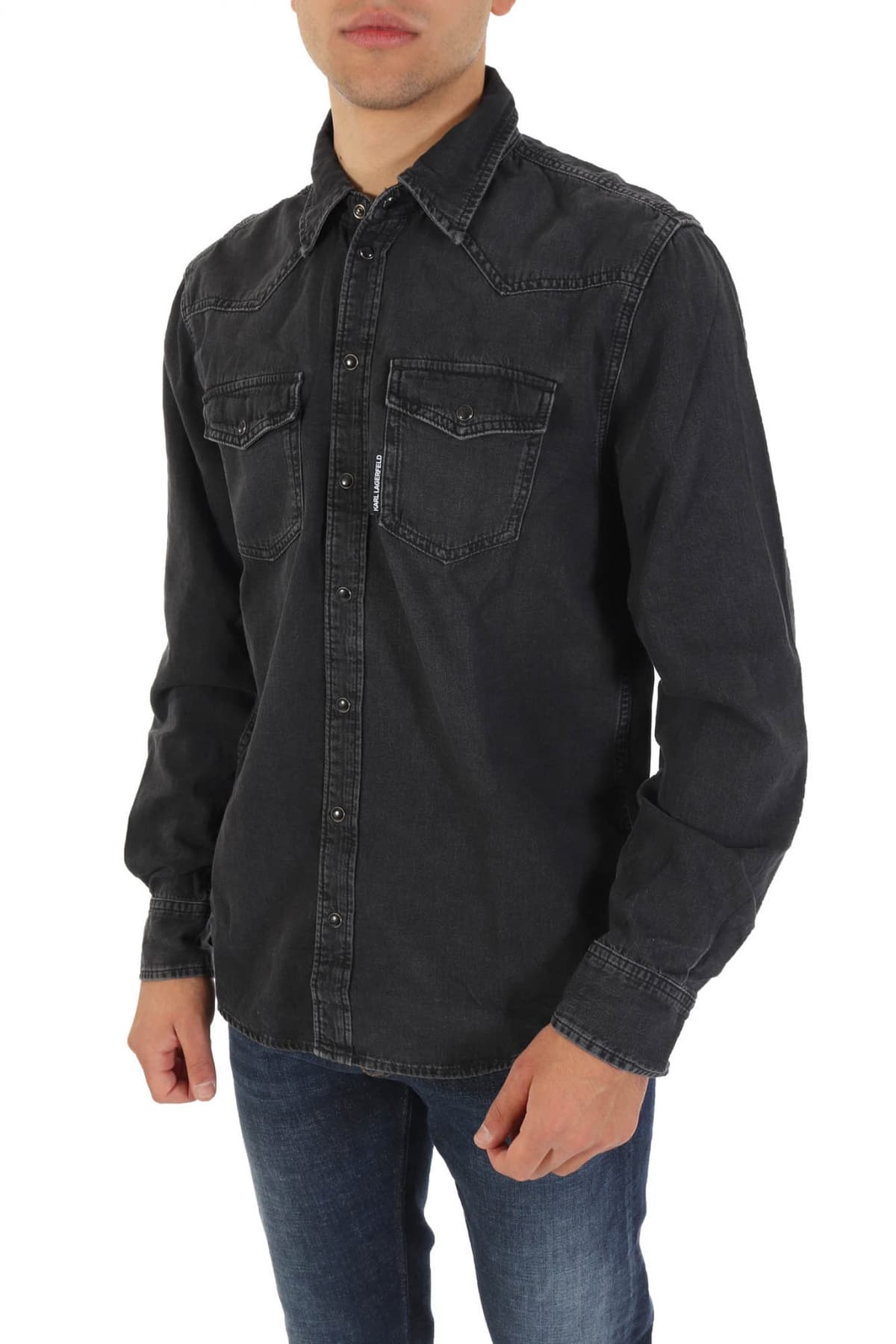 KARL LAGERFELD ΠΟΥΚΑΜΙΣΟ OVERSIZE JEANS POCKETS ΜΑΥΡΟ