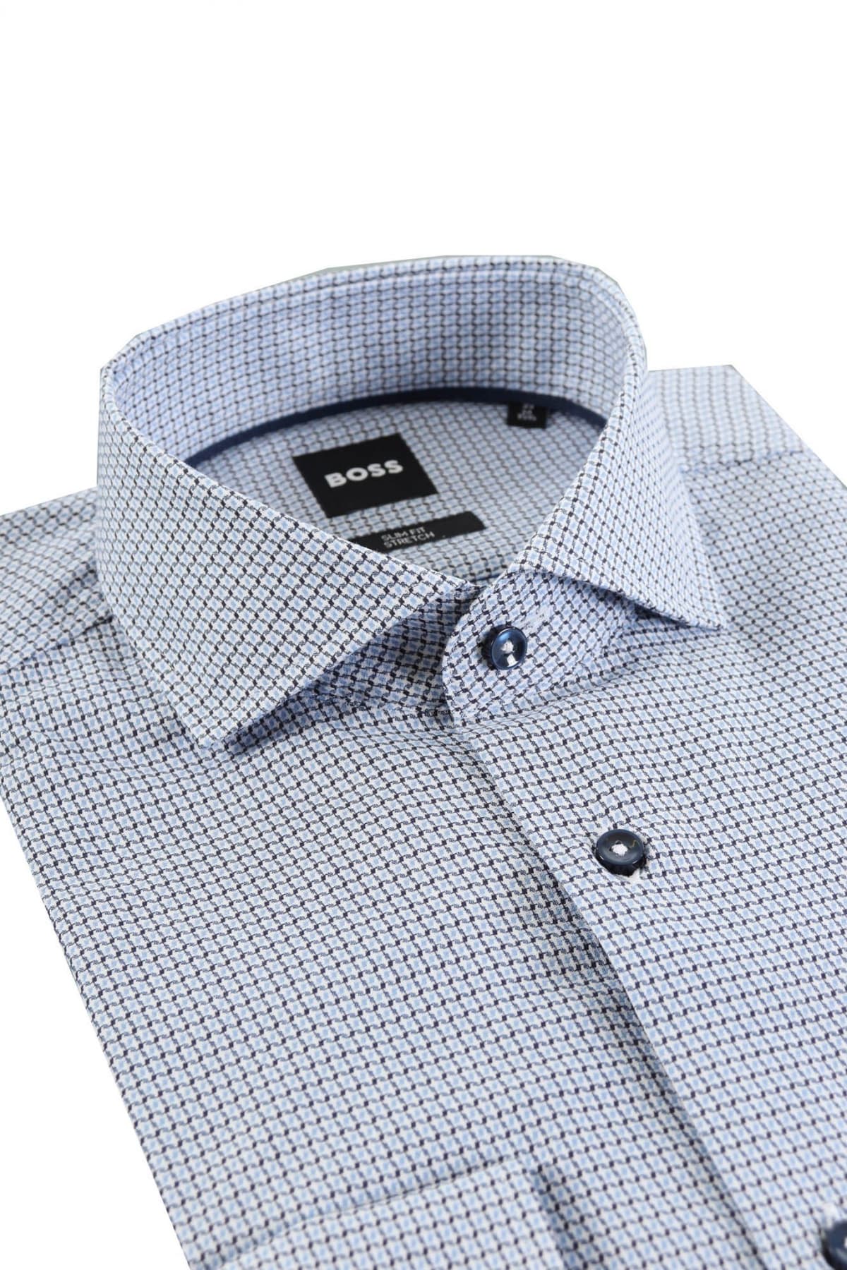 BOSS ΠΟΥΚΑΜΙΣΟ SLIM FIT STRETCH ΜΙΚΡΟΣΧΕΔΙΟ h-hank-spread-c5-233 ΣΙΕΛ