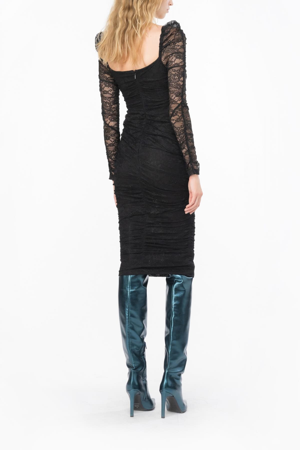 PINKO ΦΟΡΕΜΑ POLARITONE MIDI ΔΑΝΤΕΛΑ ΝΤΡΑΠΕ V-NECK ΜΑΥΡΟ