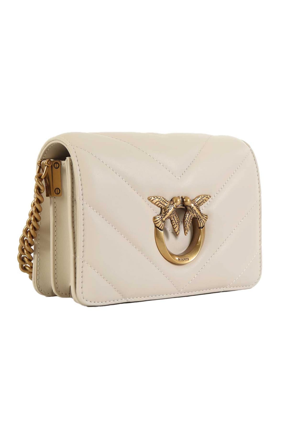 PINKO ΤΣΑΝΤΑΚΙ LOVE CLICK MINI SHEEP NAPPA BIG CHEVRON ΕΚΡΟΥ