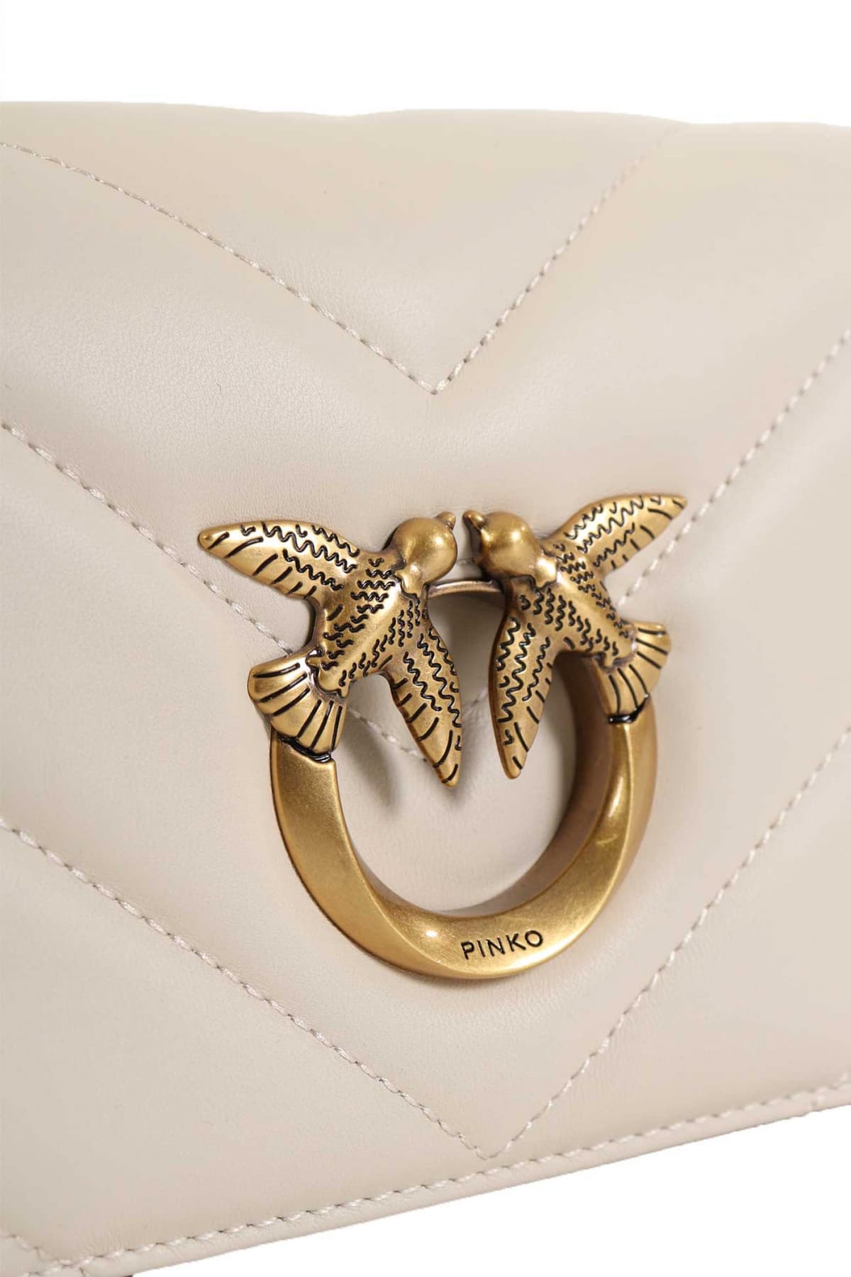 PINKO ΤΣΑΝΤΑΚΙ LOVE CLICK MINI SHEEP NAPPA BIG CHEVRON ΕΚΡΟΥ