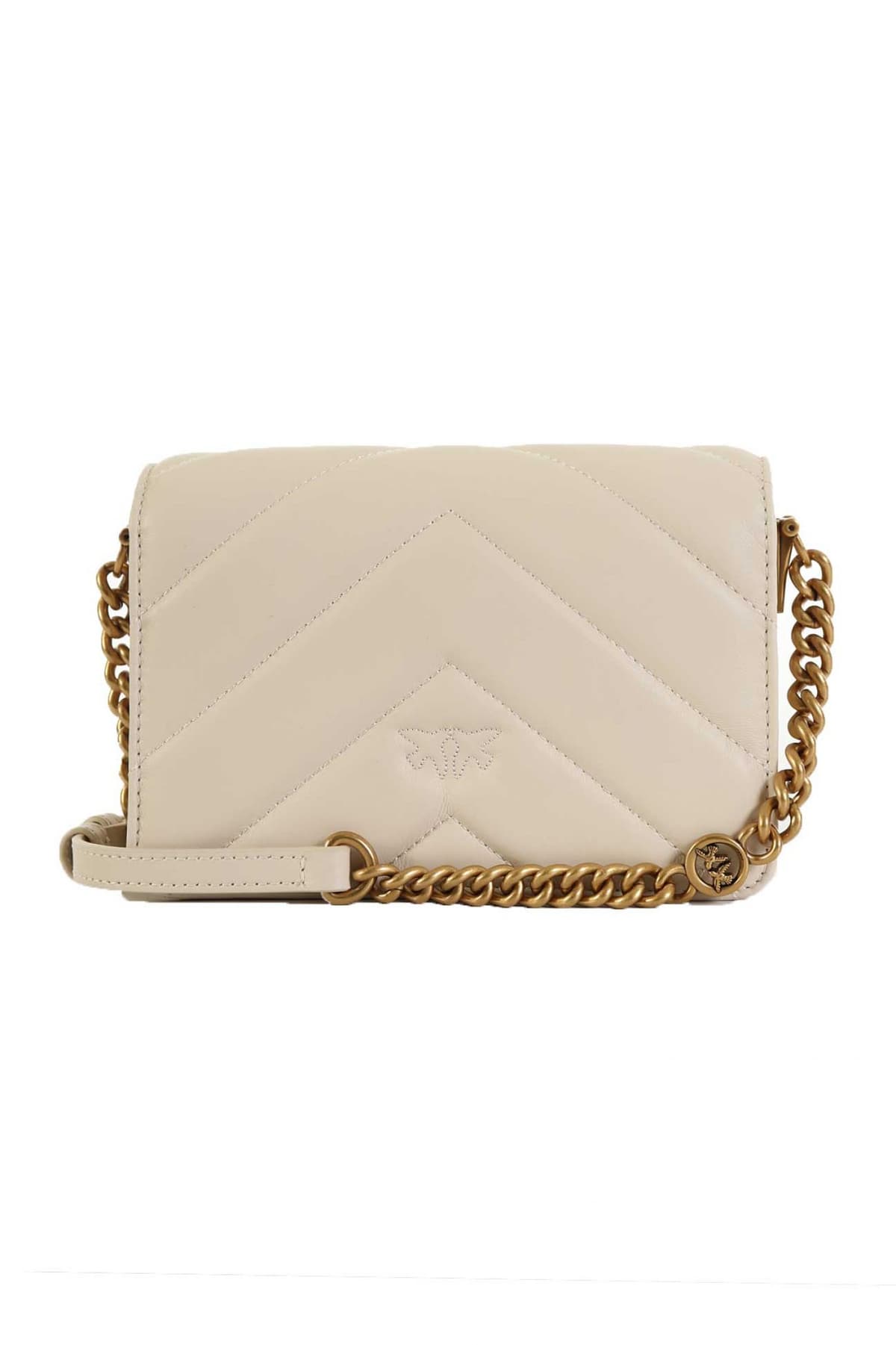 PINKO ΤΣΑΝΤΑΚΙ LOVE CLICK MINI SHEEP NAPPA BIG CHEVRON ΕΚΡΟΥ