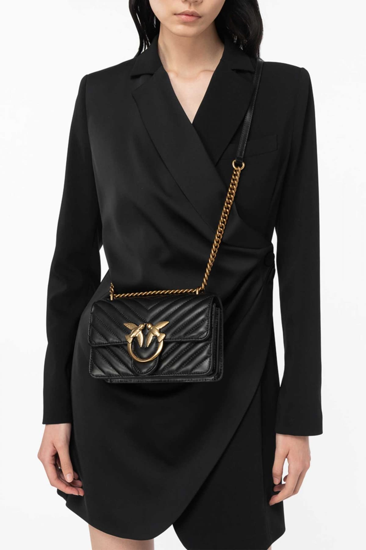 PINKO ΤΣΑΝΤΑΚΙ CROSSBODY LOVE ONE MINI DC LOGO ΜΑΥΡΟ