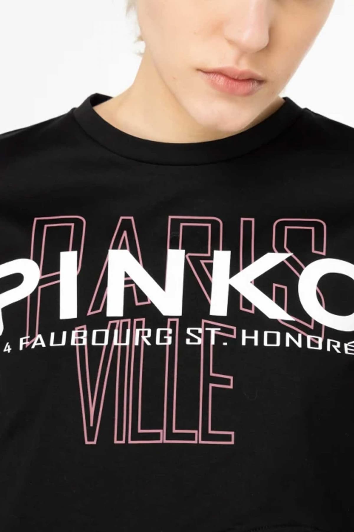PINKO T-SHIRT CROP MARTIGANO ΠΟΥΠΟΥΛΑ LOGO ΜΑΥΡΟ