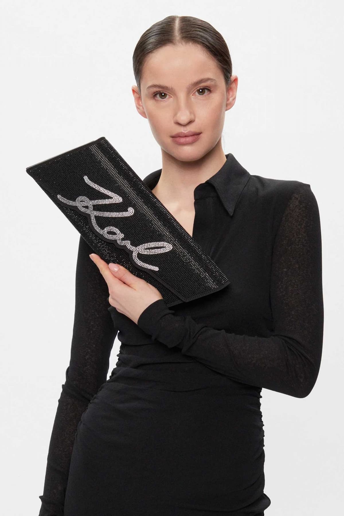 KARL LAGERFELD ΤΣΑΝΤΑ ΦΑΚΕΛΟΣ LOGO ΣΤΡΑΣ ΜΑΥΡΟ-ΑΣΗΜΙ