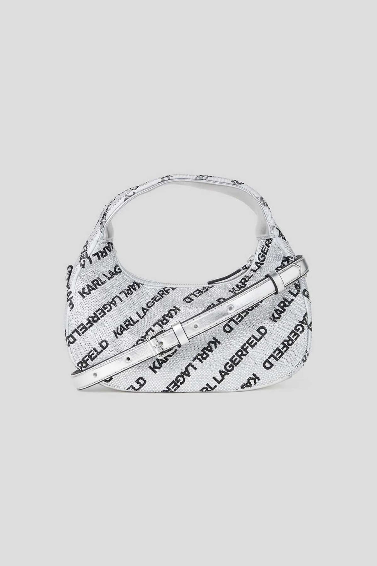 KARL LAGERFELD ΤΣΑΝΤΑΚΙ ΧΕΙΡΟΣ/CROSSBODY ALL OVER LOGO ΣΤΡΑΣΑΚΙΑ ΑΣΗΜΙ