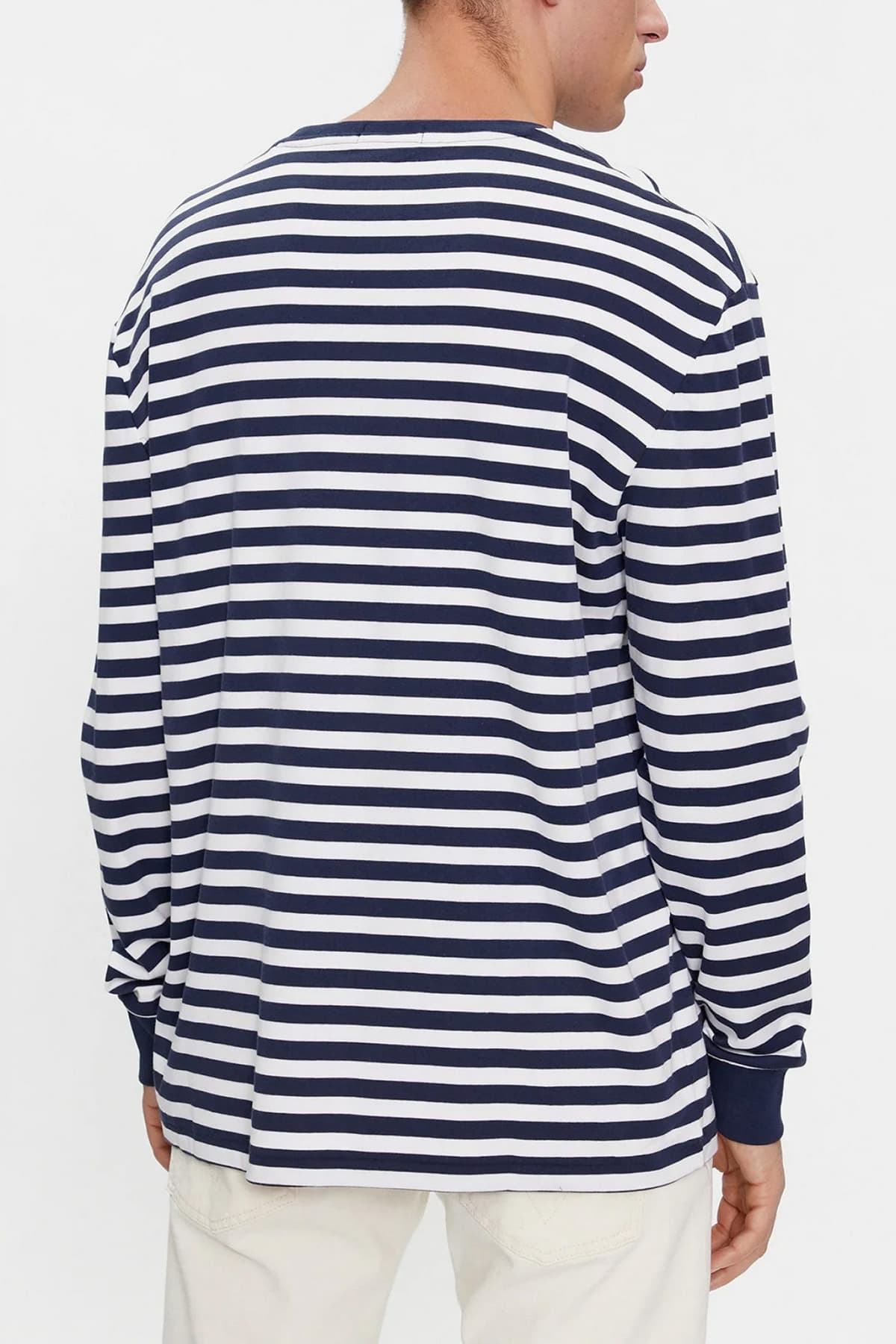 RALPH LAUREN T- SHIRT ΡΙΓΕ CLASSIC FIT LOGO ΜΠΛΕ-ΛΕΥΚΟ