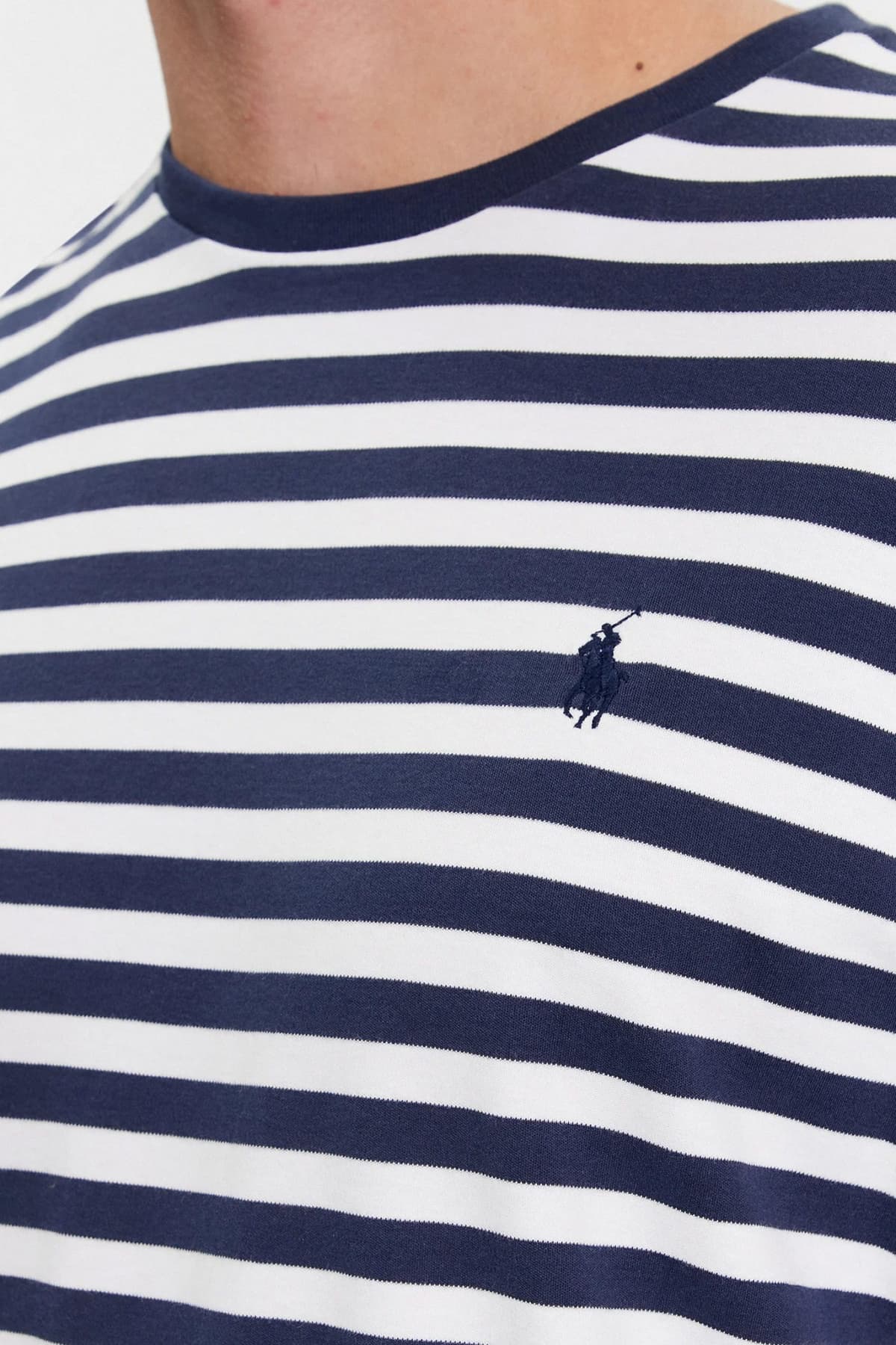 RALPH LAUREN T- SHIRT ΡΙΓΕ CLASSIC FIT LOGO ΜΠΛΕ-ΛΕΥΚΟ