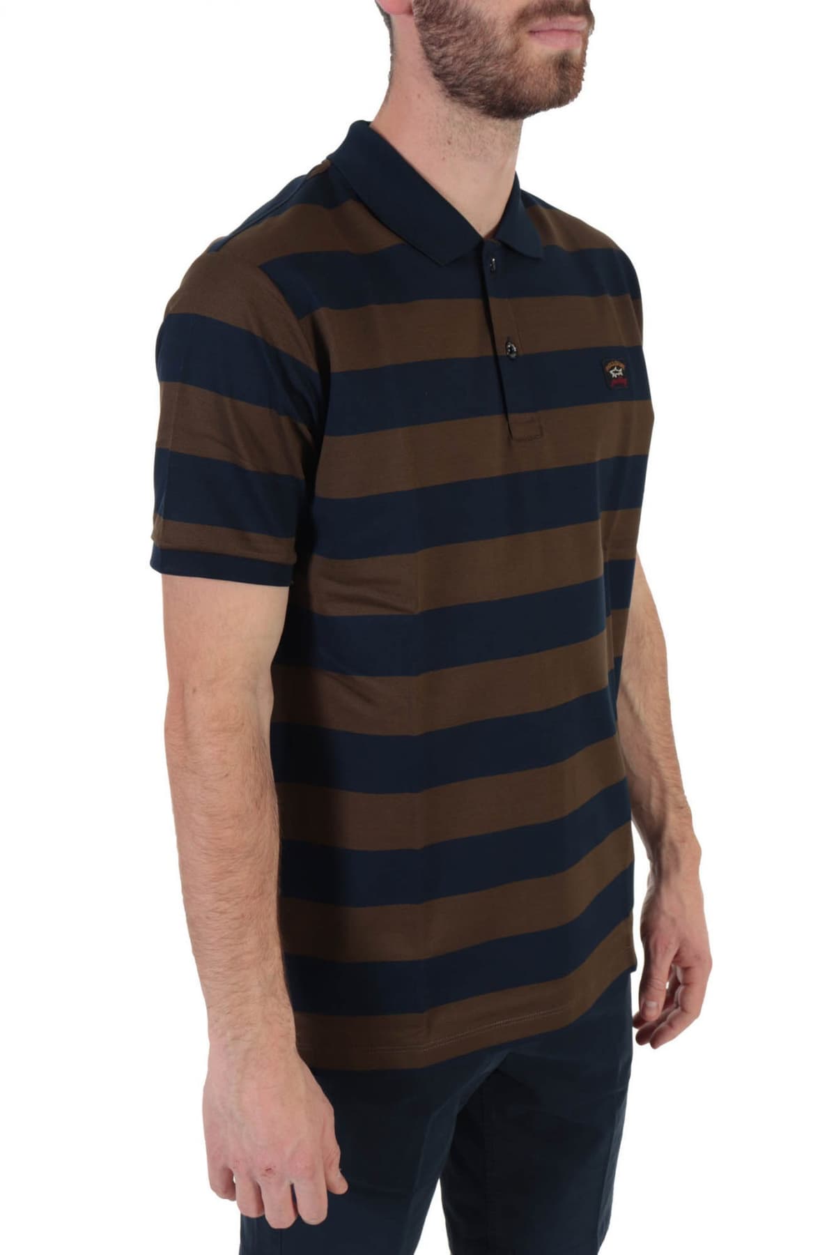 PAUL&SHARK POLO LOGO DOUBLE MERCERIZED ΡΙΓΕ ΛΑΔΙ-ΜΠΛΕ