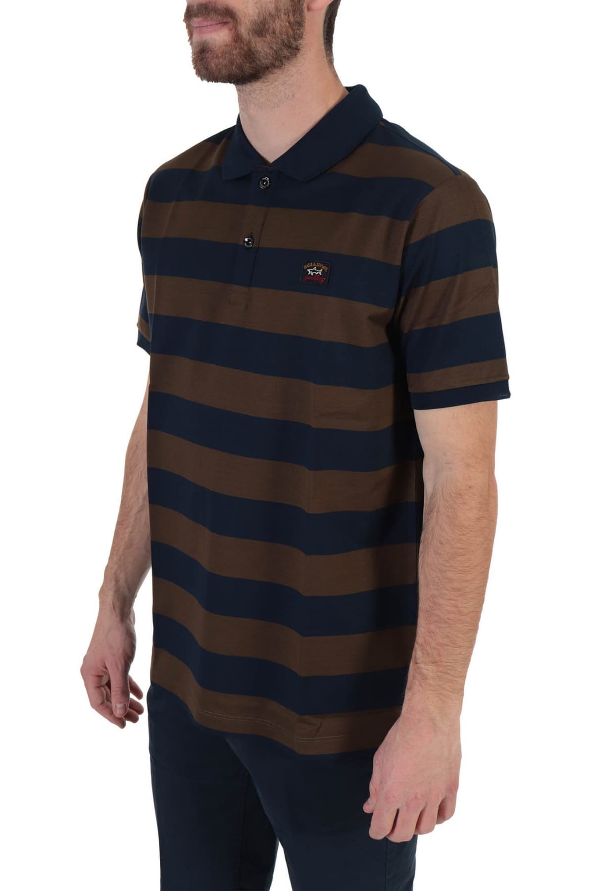 PAUL&SHARK POLO LOGO DOUBLE MERCERIZED ΡΙΓΕ ΛΑΔΙ-ΜΠΛΕ