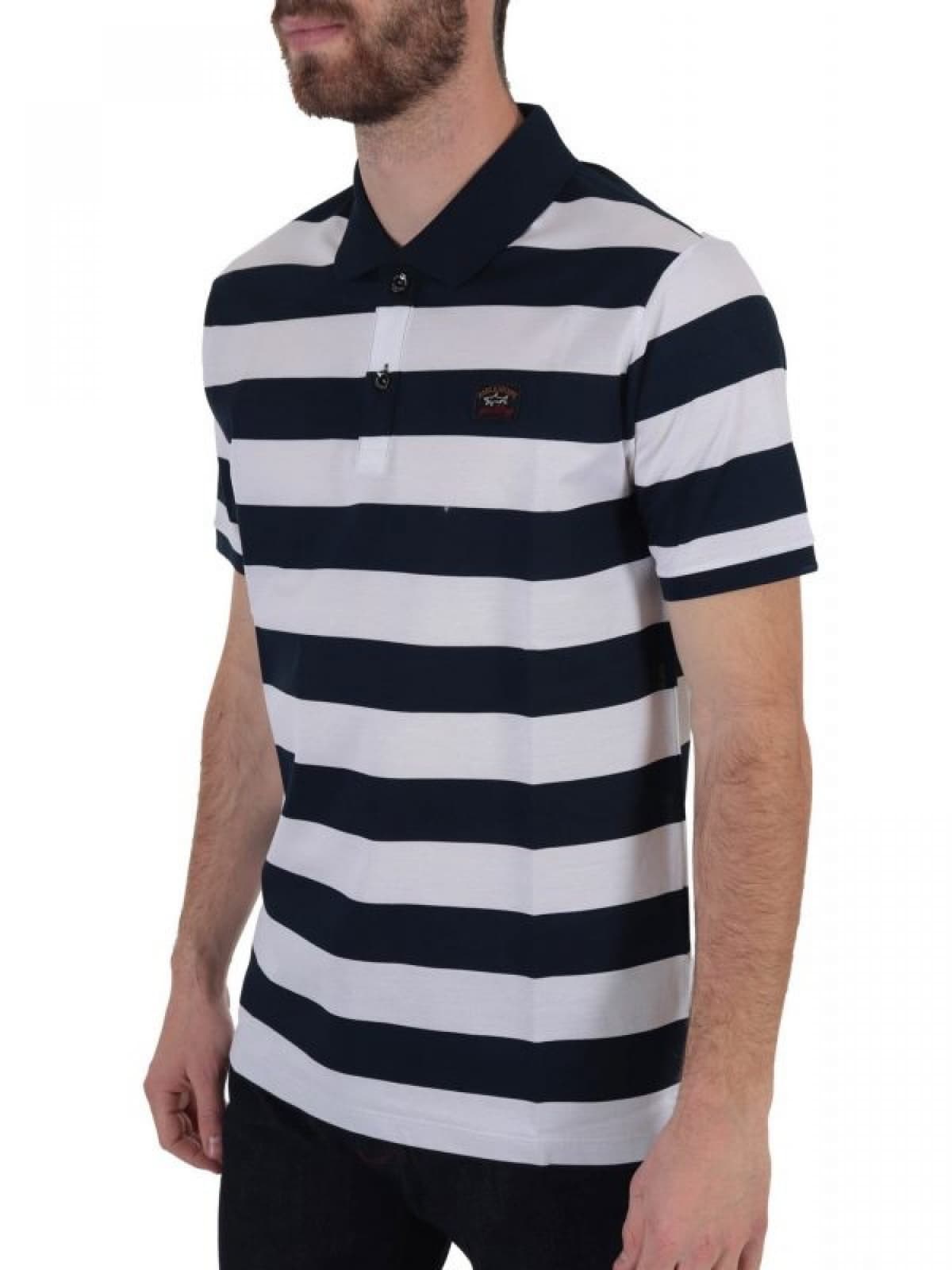 PAUL&SHARK POLO LOGO DOUBLE MERCERIZED ΡΙΓΕ ΛΕΥΚΟ-ΜΠΛΕ