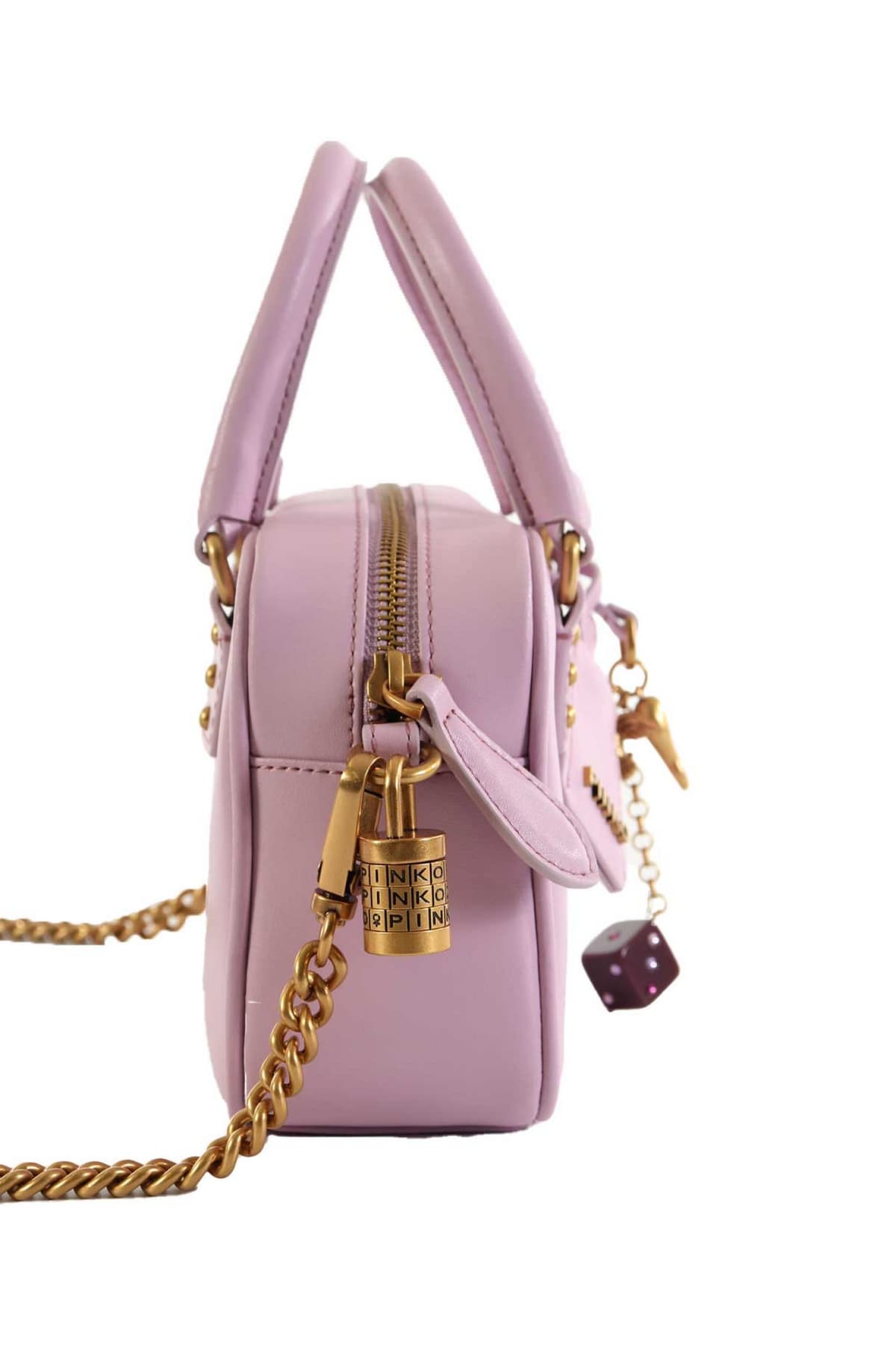 PINKO ΤΣΑΝΤΑΚΙ BOWLING BAG MINI VITELLO SETA LOGO ΖΑΡΙ ΛΙΛΑ