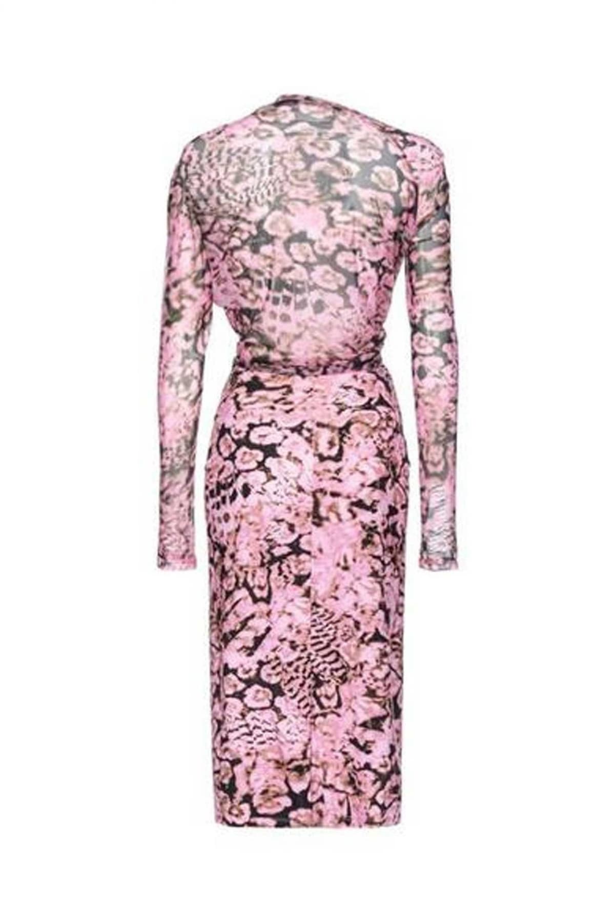 PINKO ΦΟΡΕΜΑ ARTEMIDE MIDI ΝΤΡΑΠΕ ΔΙΑΦΑΝΕΙΑ ΠΛΑΤΗ ΠΟΛΥΧΡΩΜΟ ΡΟΖ