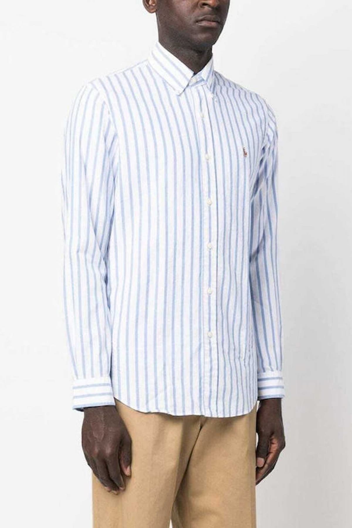 RALPH LAUREN ΠΟΥΚΑΜΙΣΟ ΡΙΓΕ BUTTON DOWN OXFORD CUSTOM FIT ΣΙΕΛ-ΛΕΥΚΟ