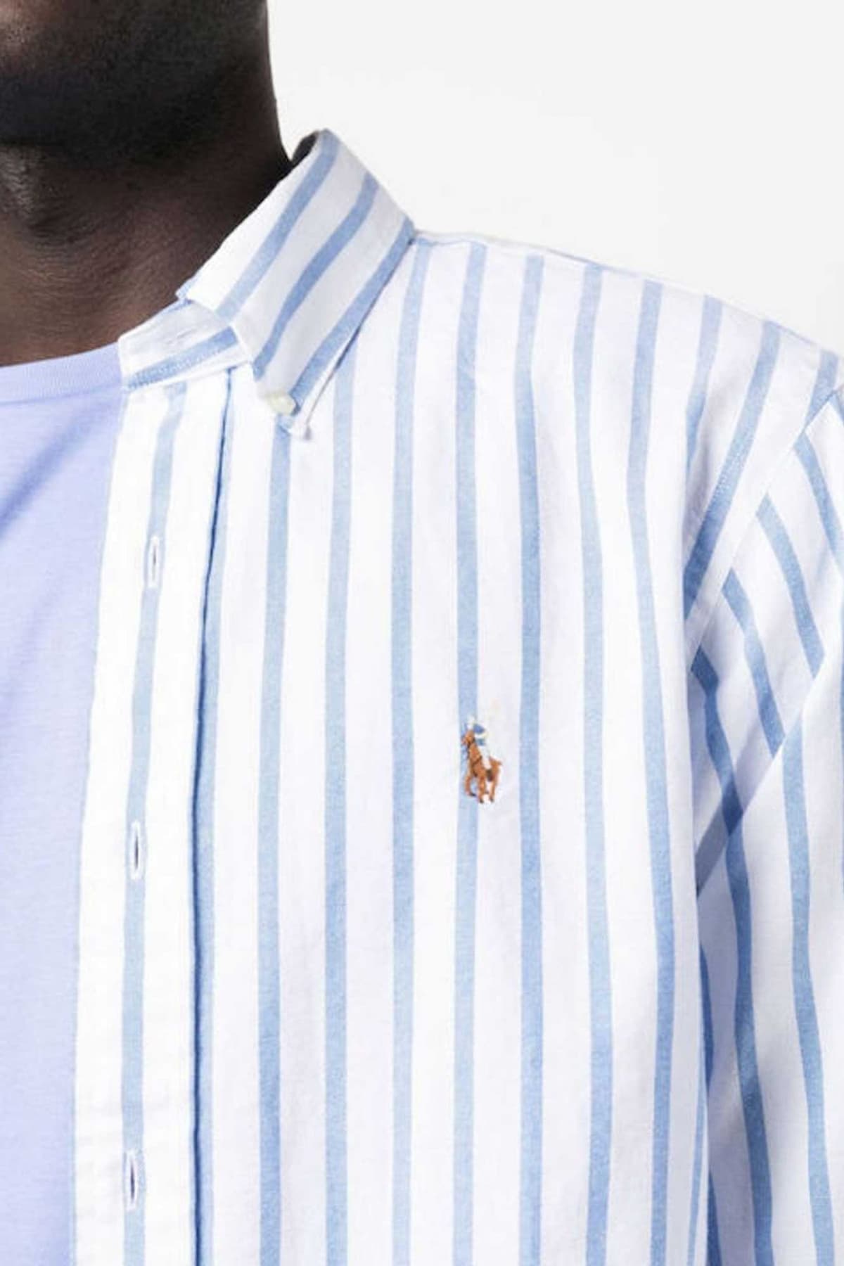 RALPH LAUREN ΠΟΥΚΑΜΙΣΟ ΡΙΓΕ BUTTON DOWN OXFORD CUSTOM FIT ΣΙΕΛ-ΛΕΥΚΟ