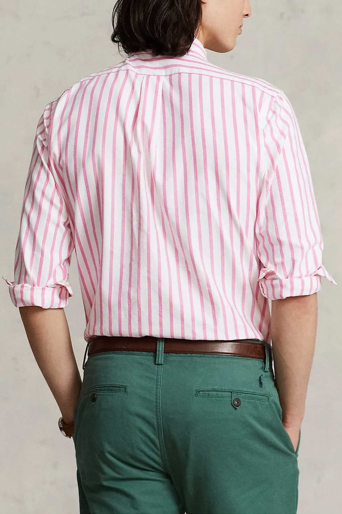 RALPH LAUREN ΠΟΥΚΑΜΙΣΟ ΡΙΓΕ BUTTON DOWN OXFORD CUSTOM FIT ΡΟΖ-ΛΕΥΚΟ