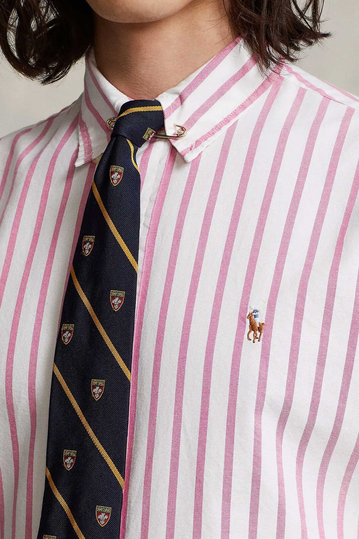 RALPH LAUREN ΠΟΥΚΑΜΙΣΟ ΡΙΓΕ BUTTON DOWN OXFORD CUSTOM FIT ΡΟΖ-ΛΕΥΚΟ