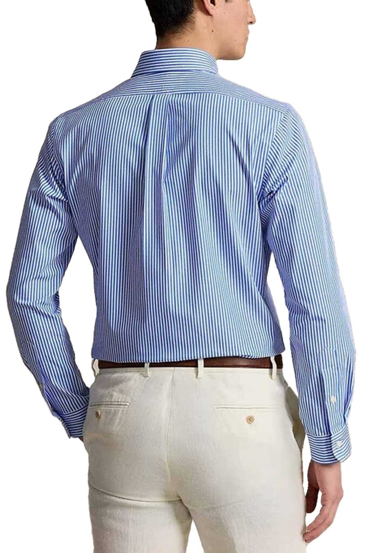 RALPH LAUREN ΠΟΥΚΑΜΙΣΟ ΡΙΓΕ BUTTON DOWN CUSTOM FIT STRETCH ΣΙΕΛ-ΛΕΥΚΟ