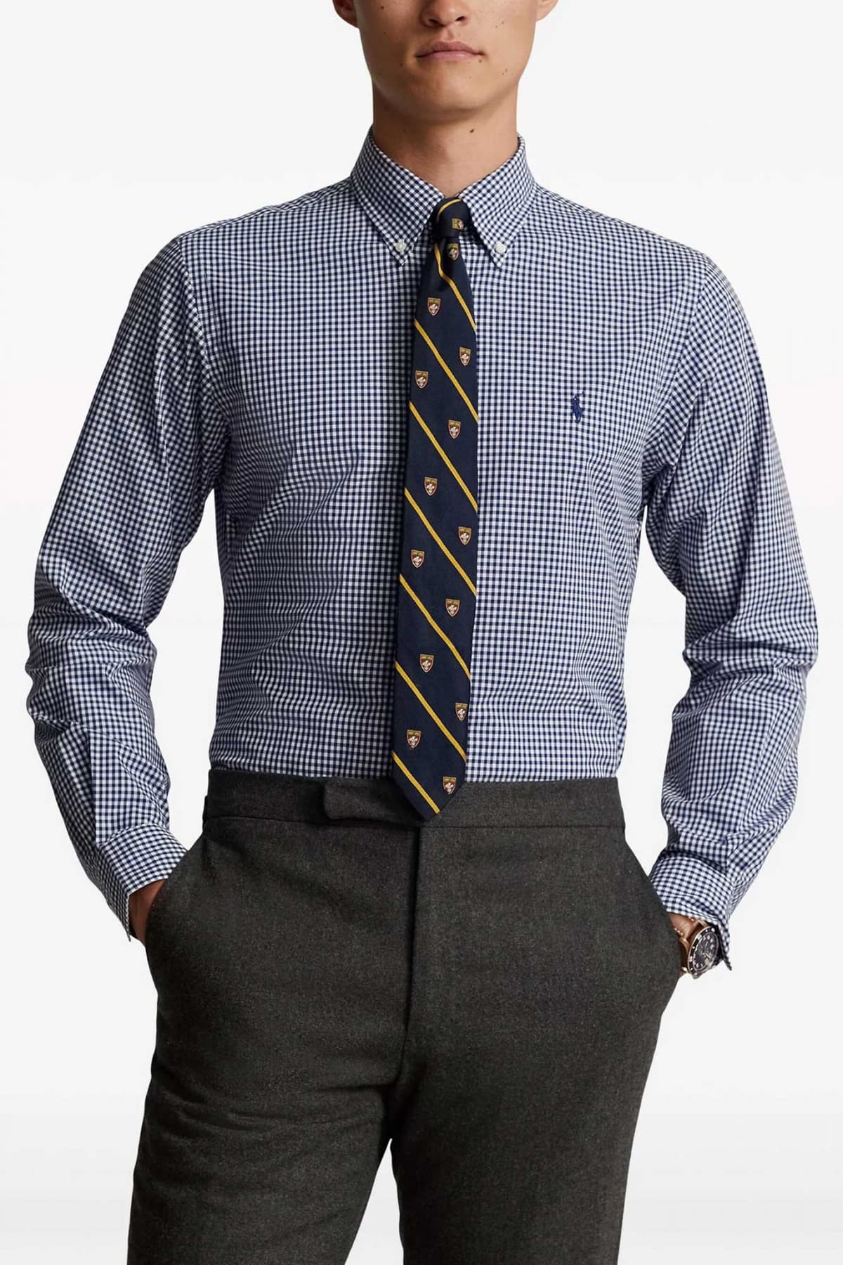 RALPH LAUREN ΠΟΥΚΑΜΙΣΟ ΚΑΡΩ BUTTON DOWN CUSTOM FIT ΜΠΛΕ-ΛΕΥΚΟ