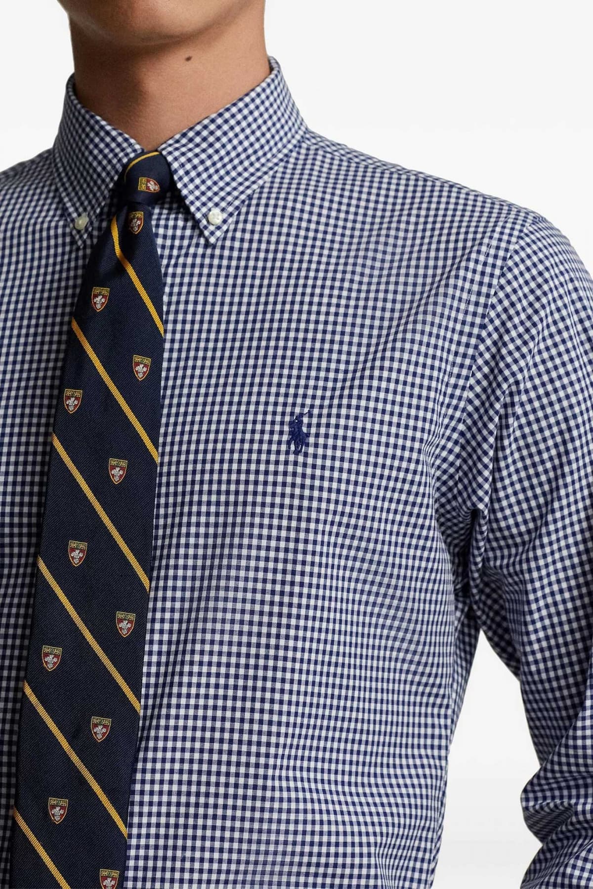 RALPH LAUREN ΠΟΥΚΑΜΙΣΟ ΚΑΡΩ BUTTON DOWN CUSTOM FIT ΜΠΛΕ-ΛΕΥΚΟ