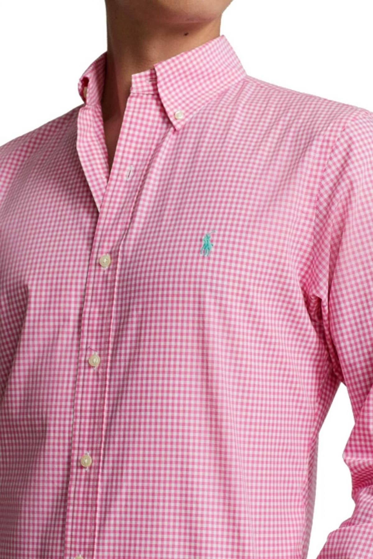 RALPH LAUREN ΠΟΥΚΑΜΙΣΟ ΚΑΡΩ BUTTON DOWN CUSTOM FIT ΡΟΖ-ΛΕΥΚΟ