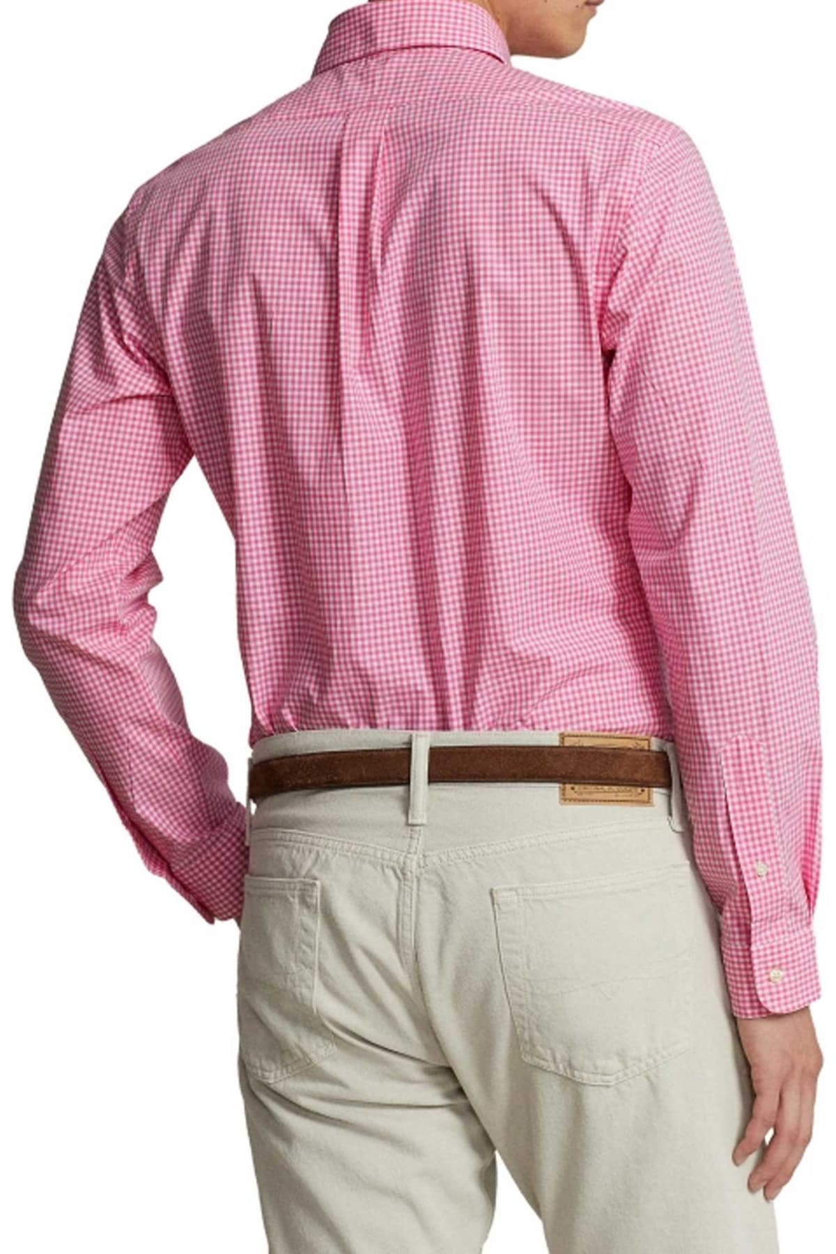 RALPH LAUREN ΠΟΥΚΑΜΙΣΟ ΚΑΡΩ BUTTON DOWN CUSTOM FIT ΡΟΖ-ΛΕΥΚΟ