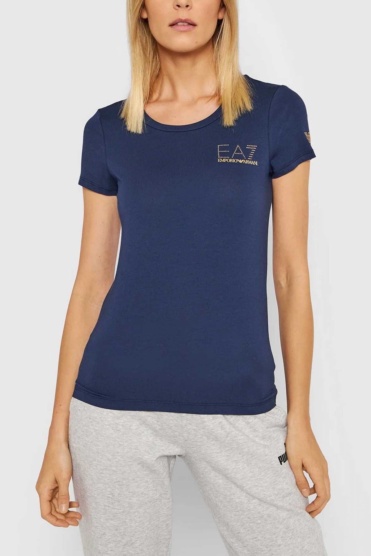 ARMANI 7 T-SHIRT ΛΑΙΜΟΚΟΨΗ LOGO ΜΠΛΕ