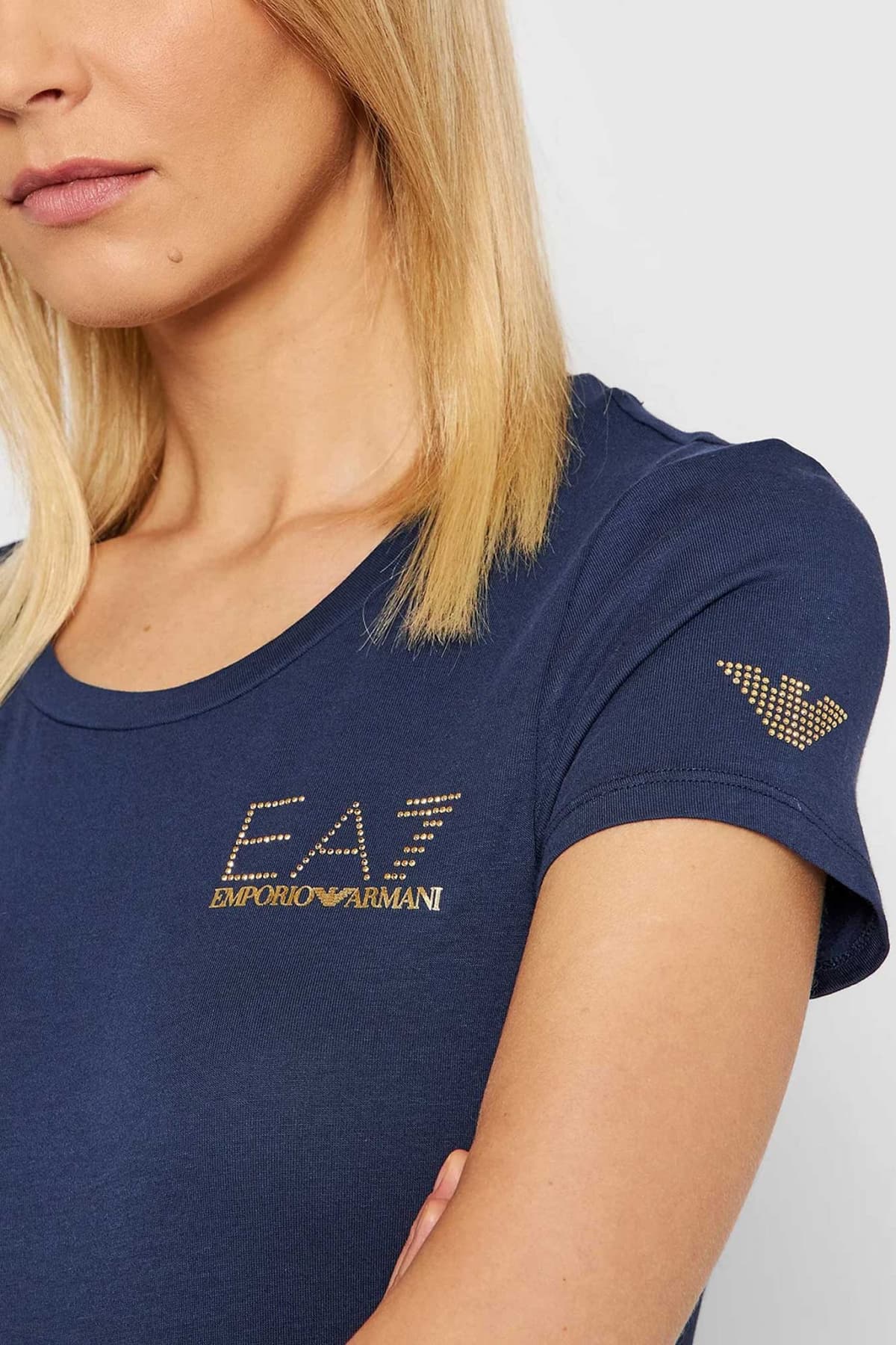 ARMANI 7 T-SHIRT ΛΑΙΜΟΚΟΨΗ LOGO ΜΠΛΕ