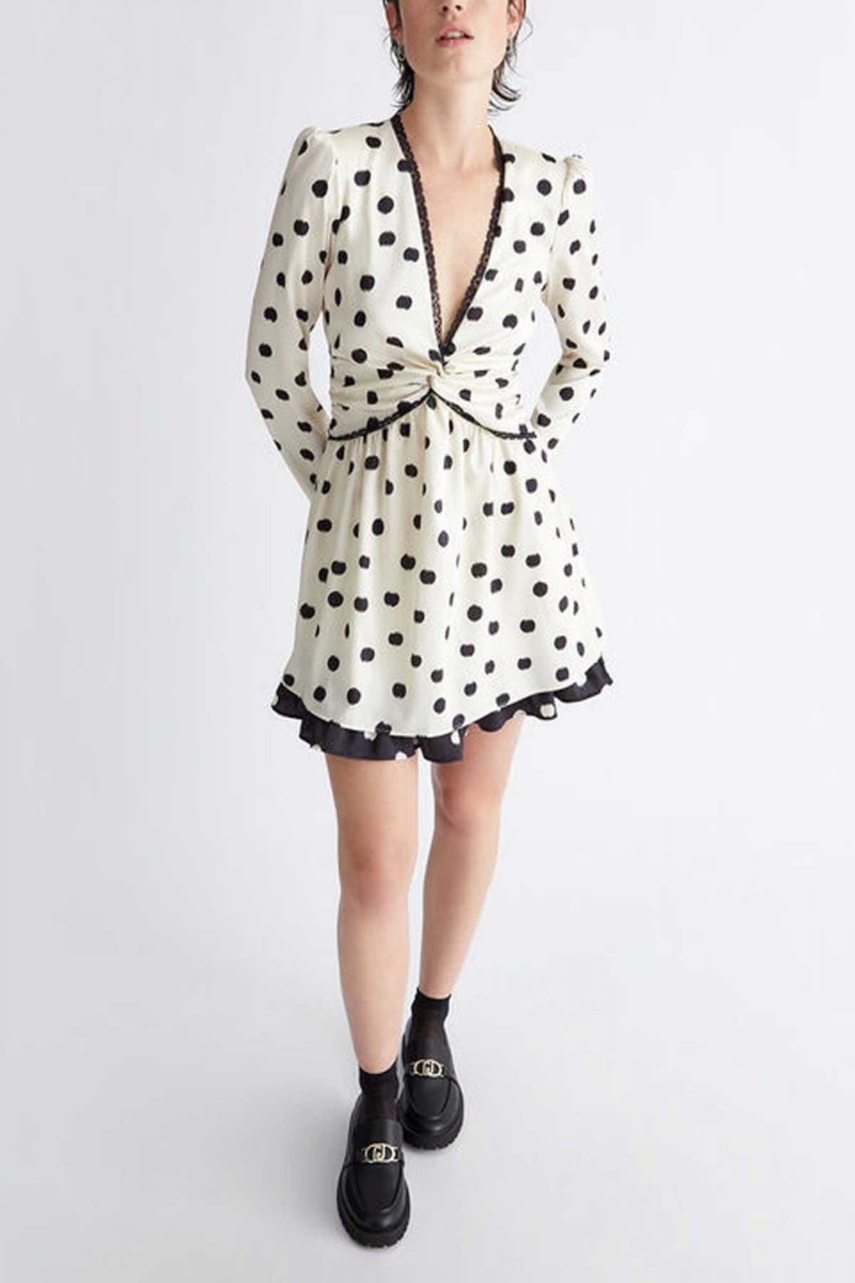 LIU JO ΦΟΡΕΜΑ V-NECK ΣΟΥΡΑ ΠΟΥΑ ΕΚΡΟΥ-ΜΑΥΡΟ