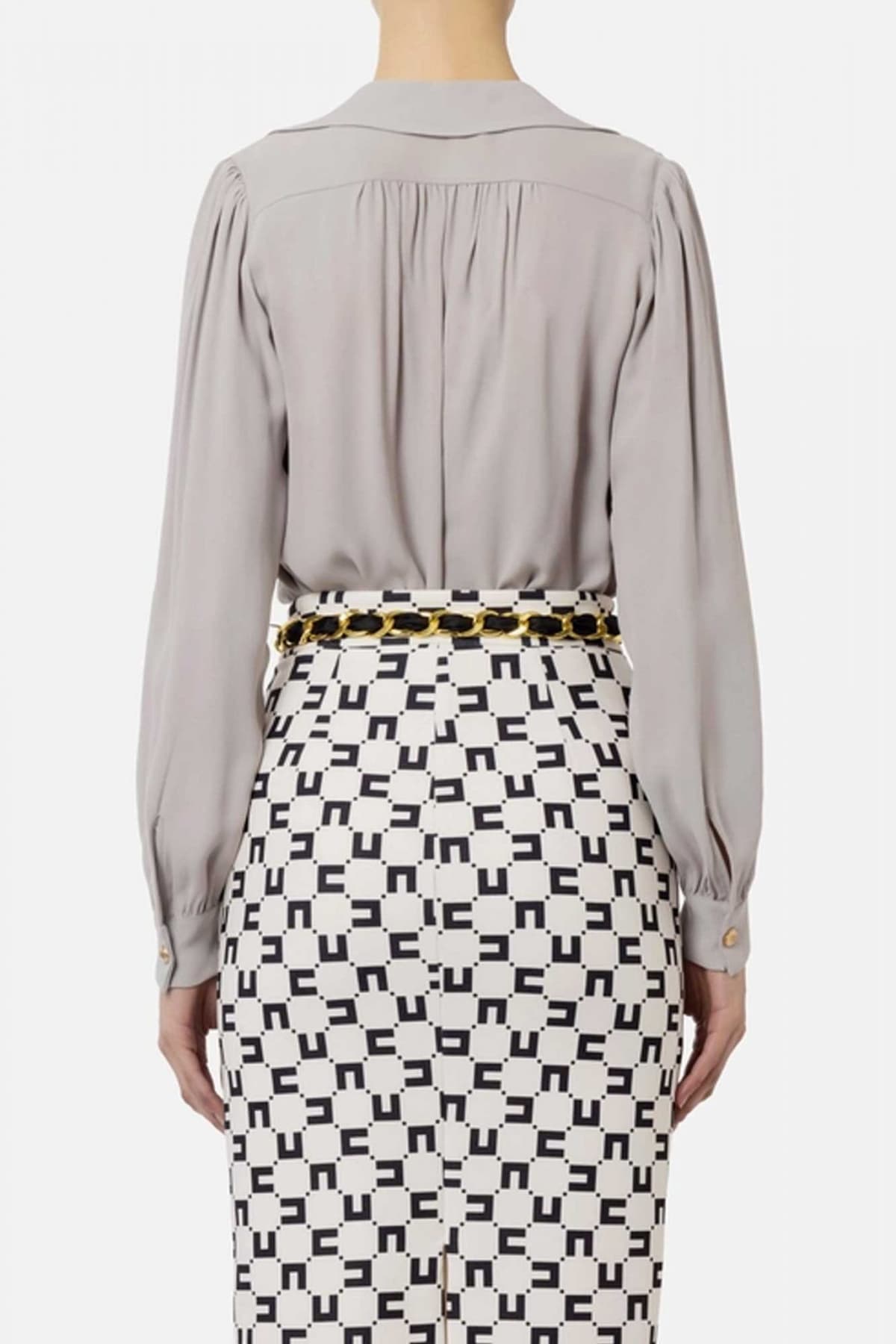 ELISABETTA FRANCHI ΜΠΛΟΥΖΑ V-NECK ΑΛΥΣΙΔΑ LOGO ΓΚΡΙ