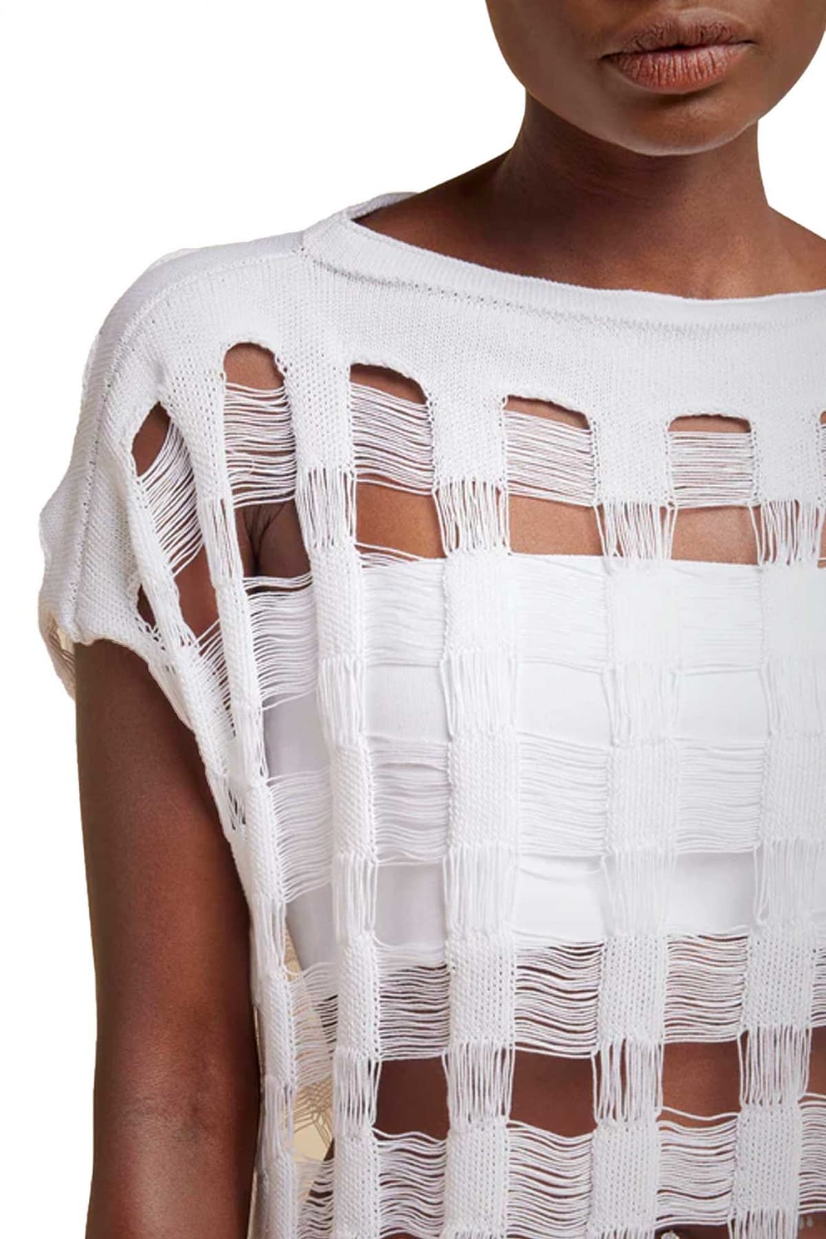 LIVIANA CONTI ΤΟΠ CROP ΠΛΕΚΤΟ ΔΙΑΤΡΗΤΟ ΛΕΥΚΟ