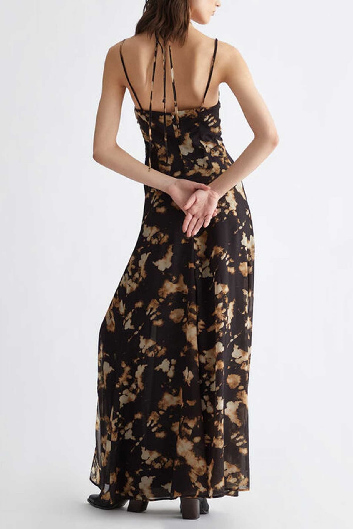 LIU JO GEORGETTE ΦΟΡΕΜΑ MAXI ALL OVER PRINT ΑΝΟΙΓΜΑ ΜΑΥΡΟ-ΜΠΕΖ