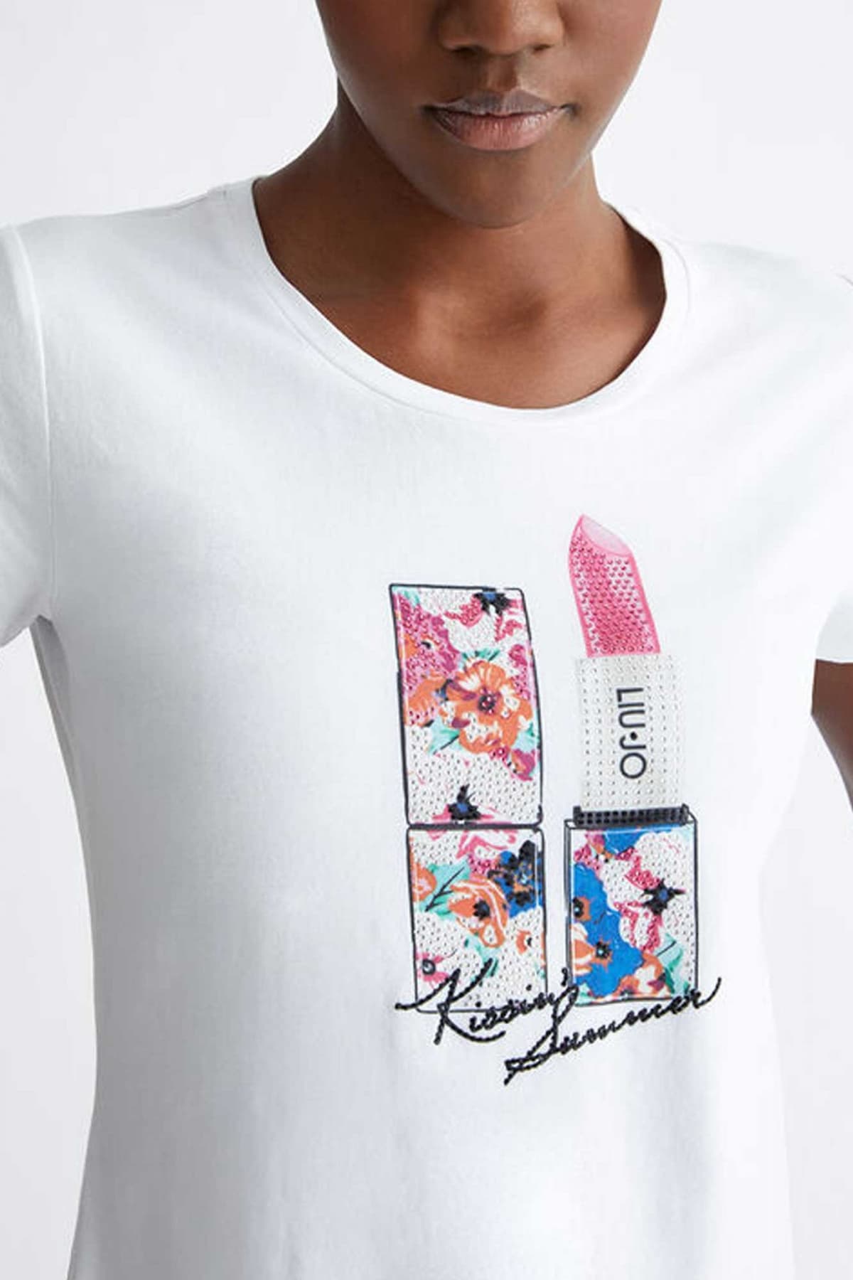 LIU JO T-SHIRT LOGO ΣΤΡΑΣ ΛΕΥΚΟ