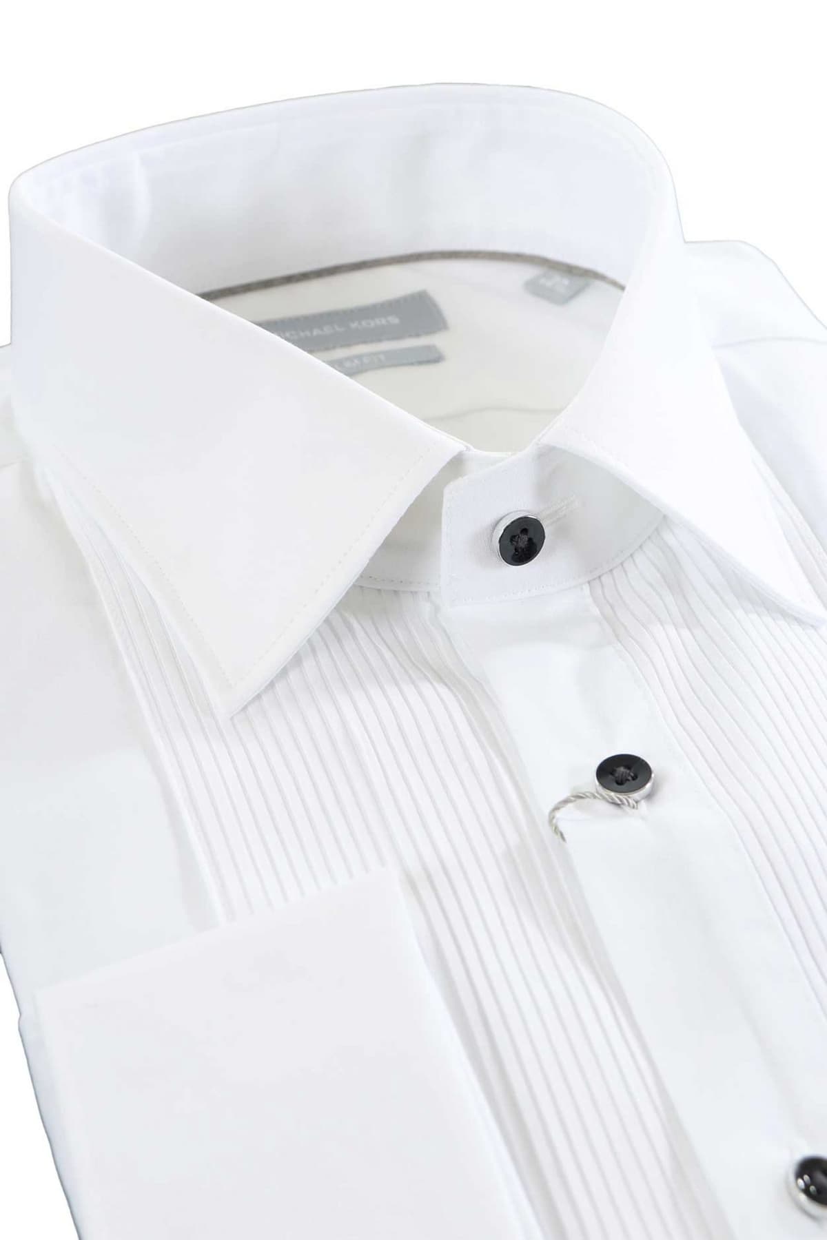 MICHAEL KORS ΠΟΥΚΑΜΙΣΟ ΜΑΝΙΚΕΤΟΚΟΥΜΠΟ PLEATED SLIM FIT ΛΕΥΚΟ