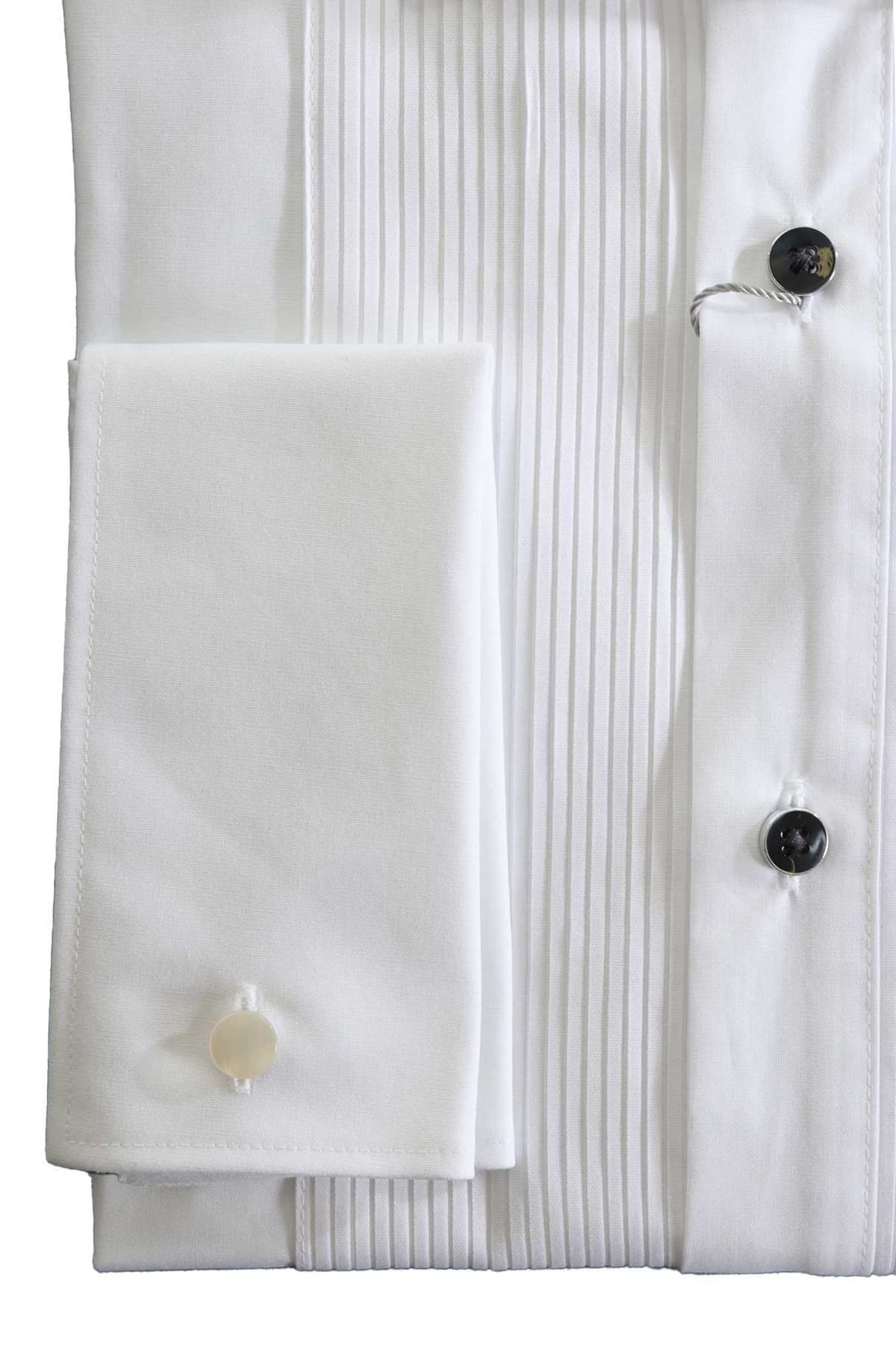 MICHAEL KORS ΠΟΥΚΑΜΙΣΟ ΜΑΝΙΚΕΤΟΚΟΥΜΠΟ PLEATED SLIM FIT ΛΕΥΚΟ