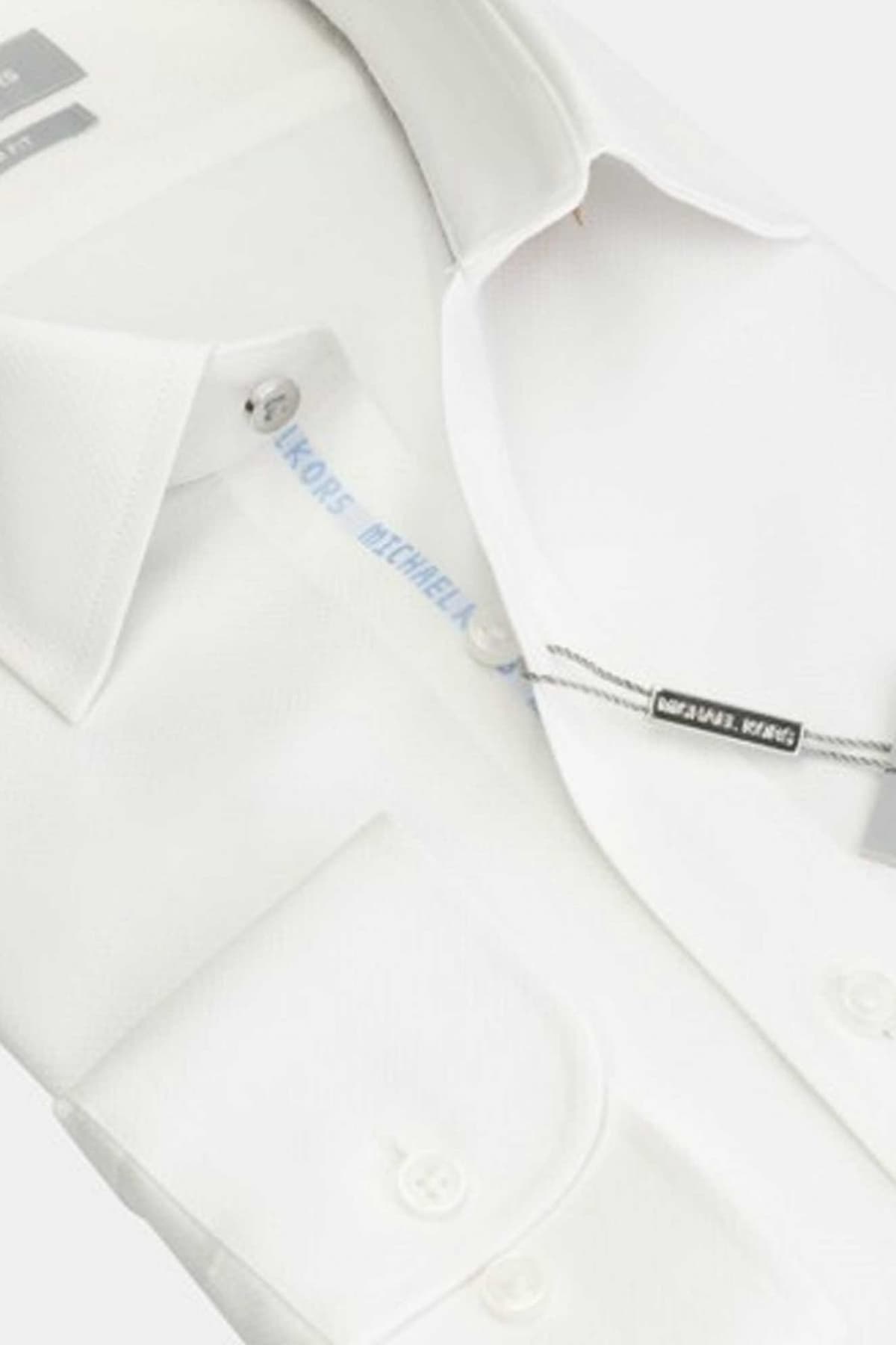 MICHAEL KORS ΠΟΥΚΑΜΙΣΟ ΜΙΚΡΟΣΧΕΔΙΟ SLIM FIT EASY CARE STRETCH ΛΕΥΚΟ